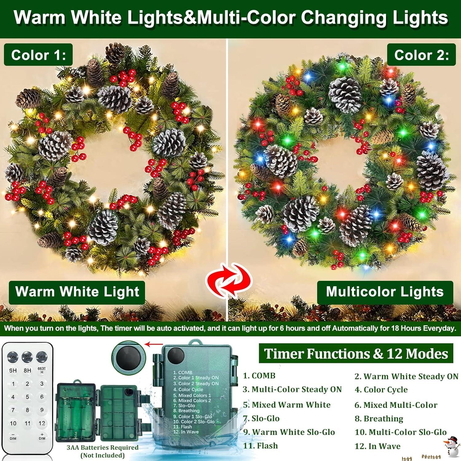 Best Choice Products Pre-Lit Battery Powered Christmas Wreath Decoration w/ PVC Tips, Ribbons