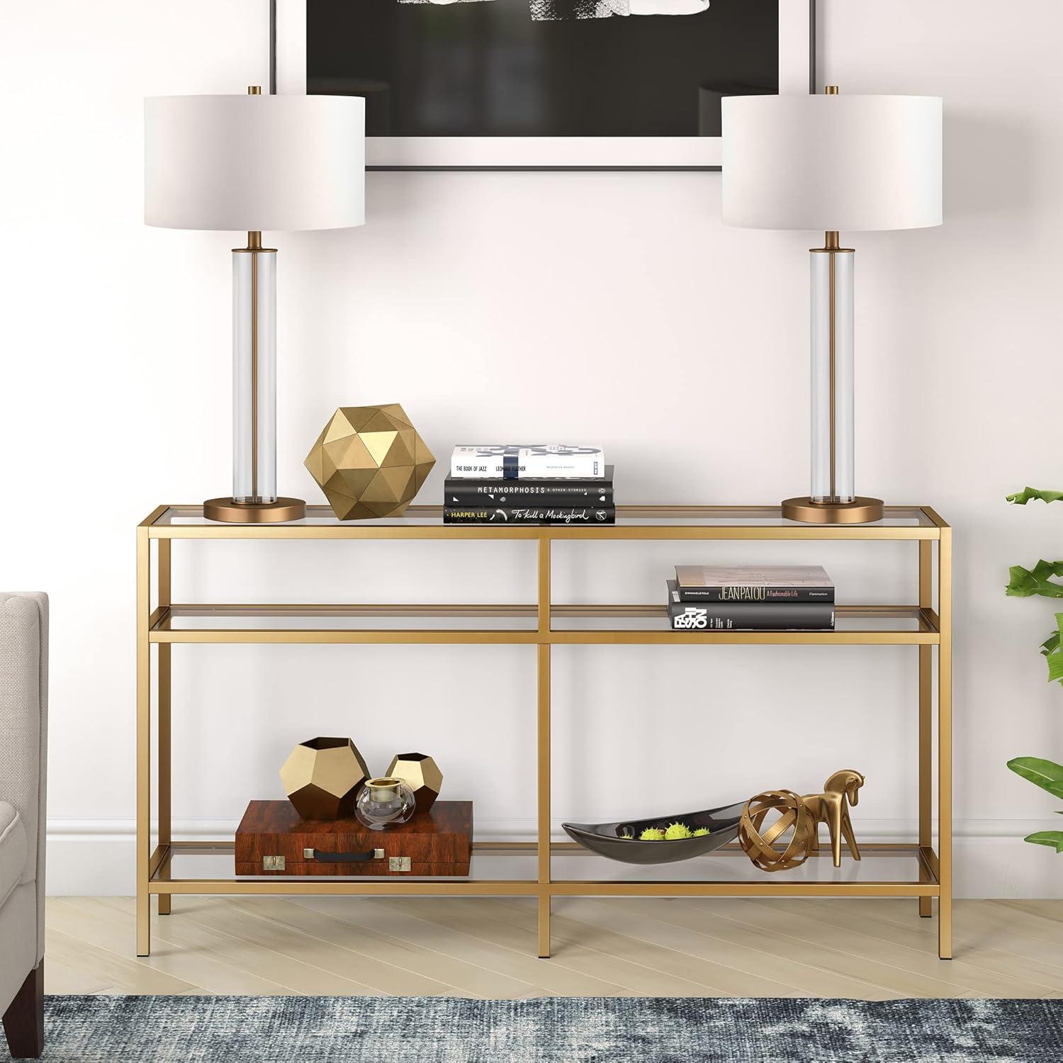 Evelyn&Zoe Sivil 55" Wide Rectangular Console Table, Brass