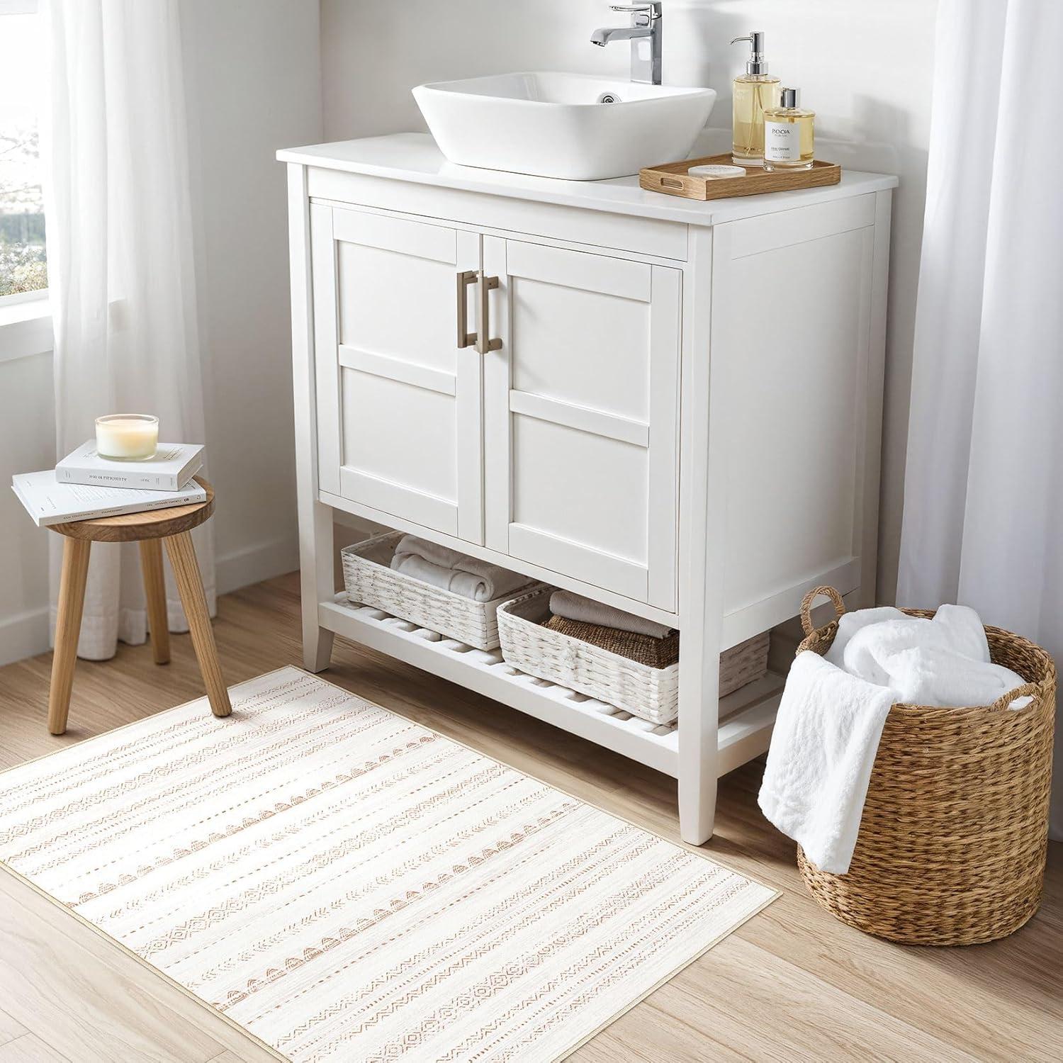 Nakagishi 2X3 Rug Washable Area Rug: Small Soft Boho Farmhouse Neutral Moroccan Non Slip Indoor Low Pile Accent Floor Throw Carpet for Bedroom Bathroom Entryway Kitchen Hallway Closet Home- Brown