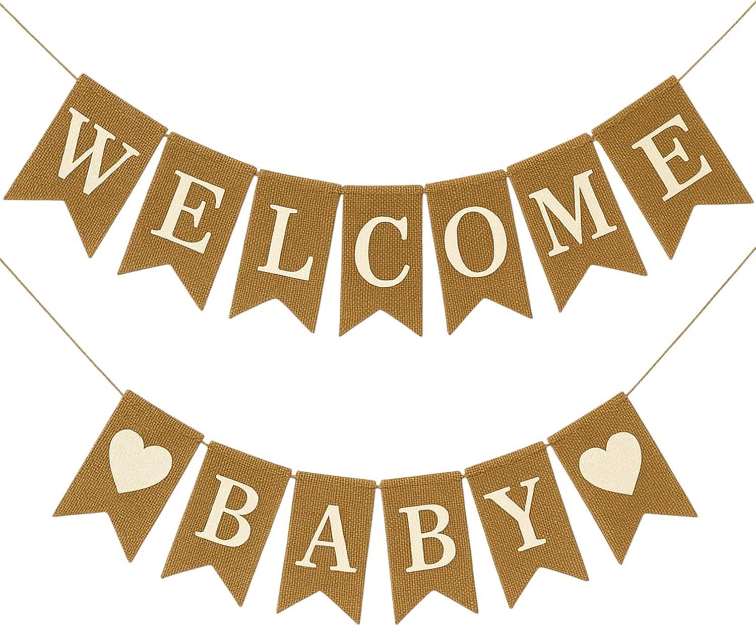 Shimmer Anna Shine Welcome Baby Burlap Banner for Baby Shower Decorations and Gender Reveal Party