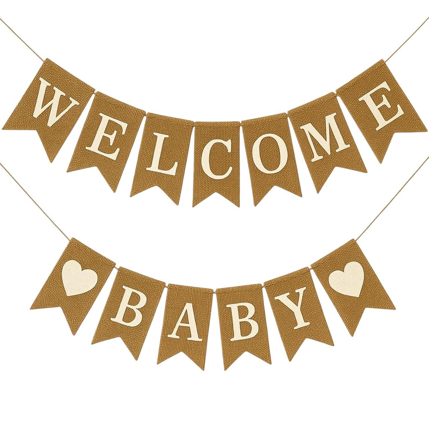 Shimmer Anna Shine Welcome Baby Burlap Banner for Baby Shower Decorations and Gender Reveal Party