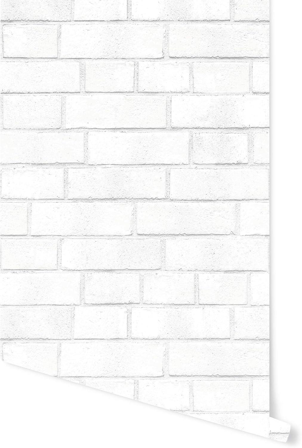 Tempaper Textured Faux Brick White Peel and Stick Wallpaper, 20.5" x 16.5'
