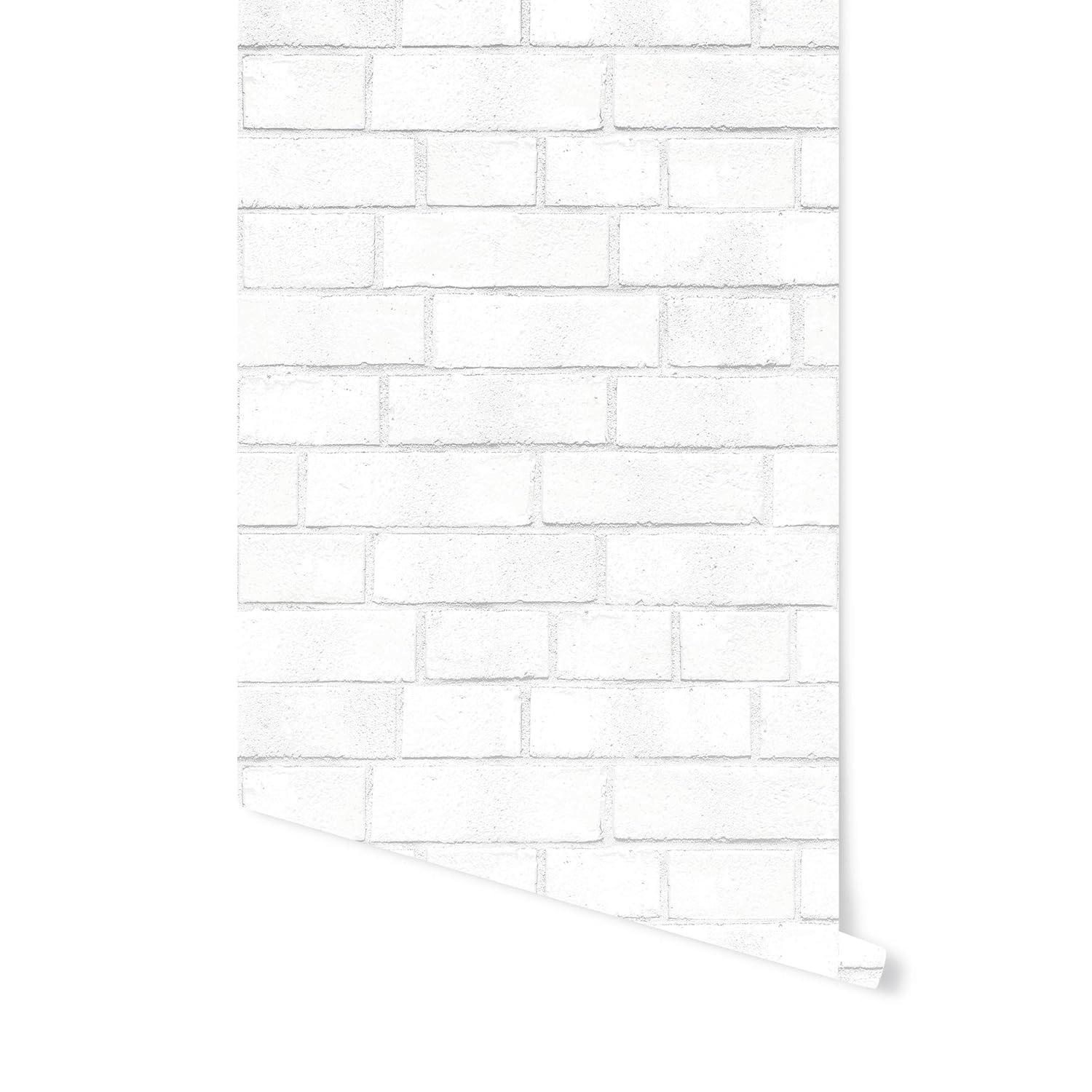 Tempaper Textured Faux Brick White Peel and Stick Wallpaper, 20.5" x 16.5'