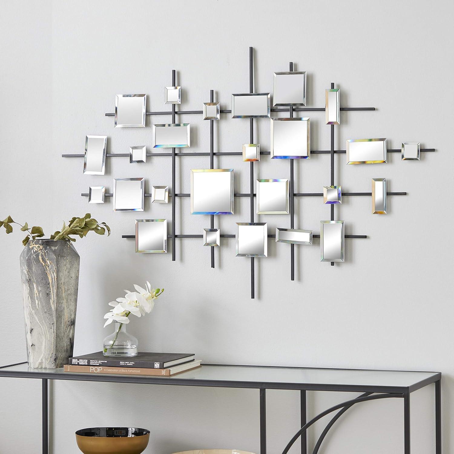 Elegant Geometric Black Iron Mirror Wall Art, 28" x 44"