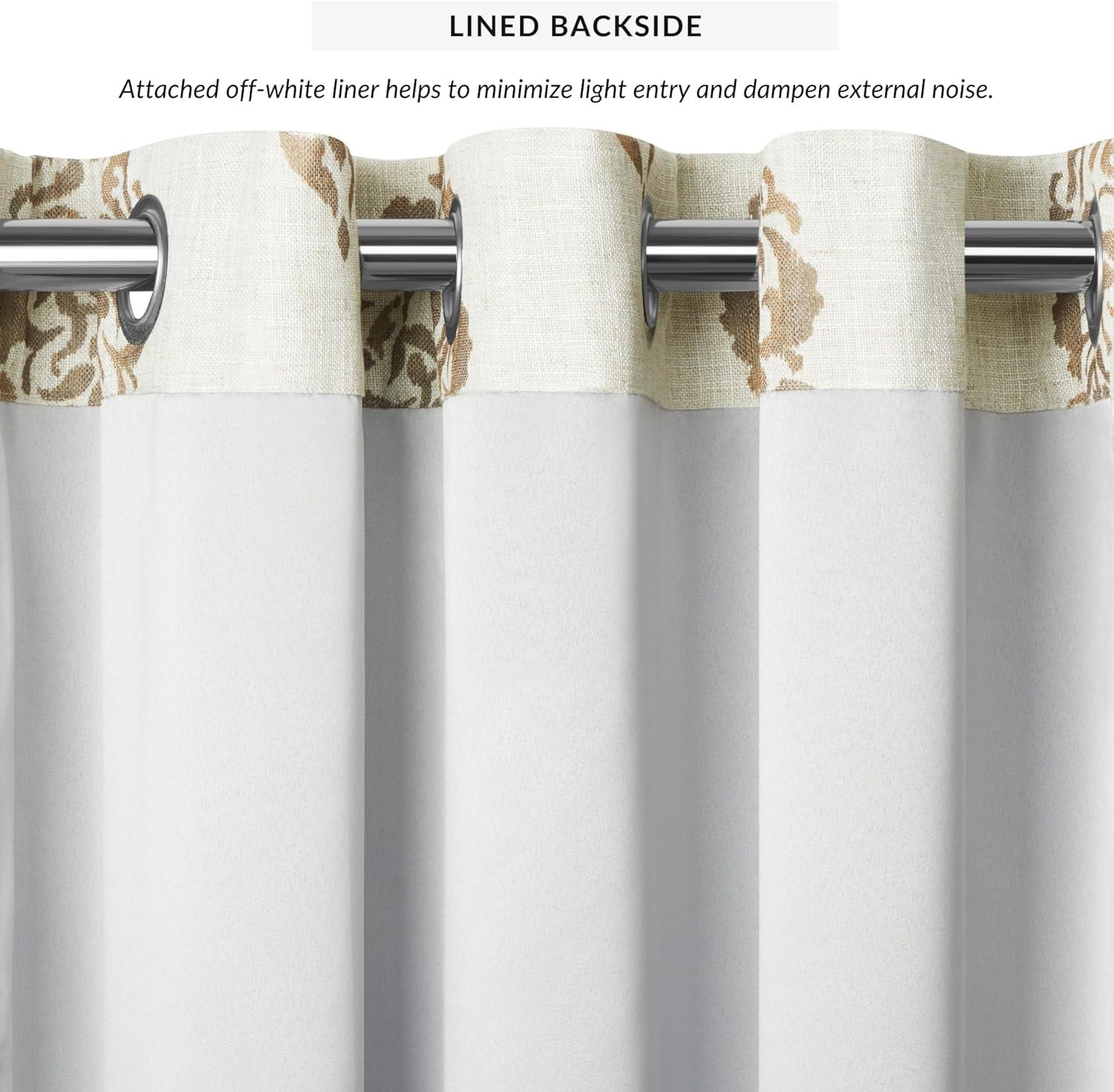 Navara Medallion Room Darkening Single Window Curtain Panel - 52" x 95" - Natural - Elrene Home Fashions