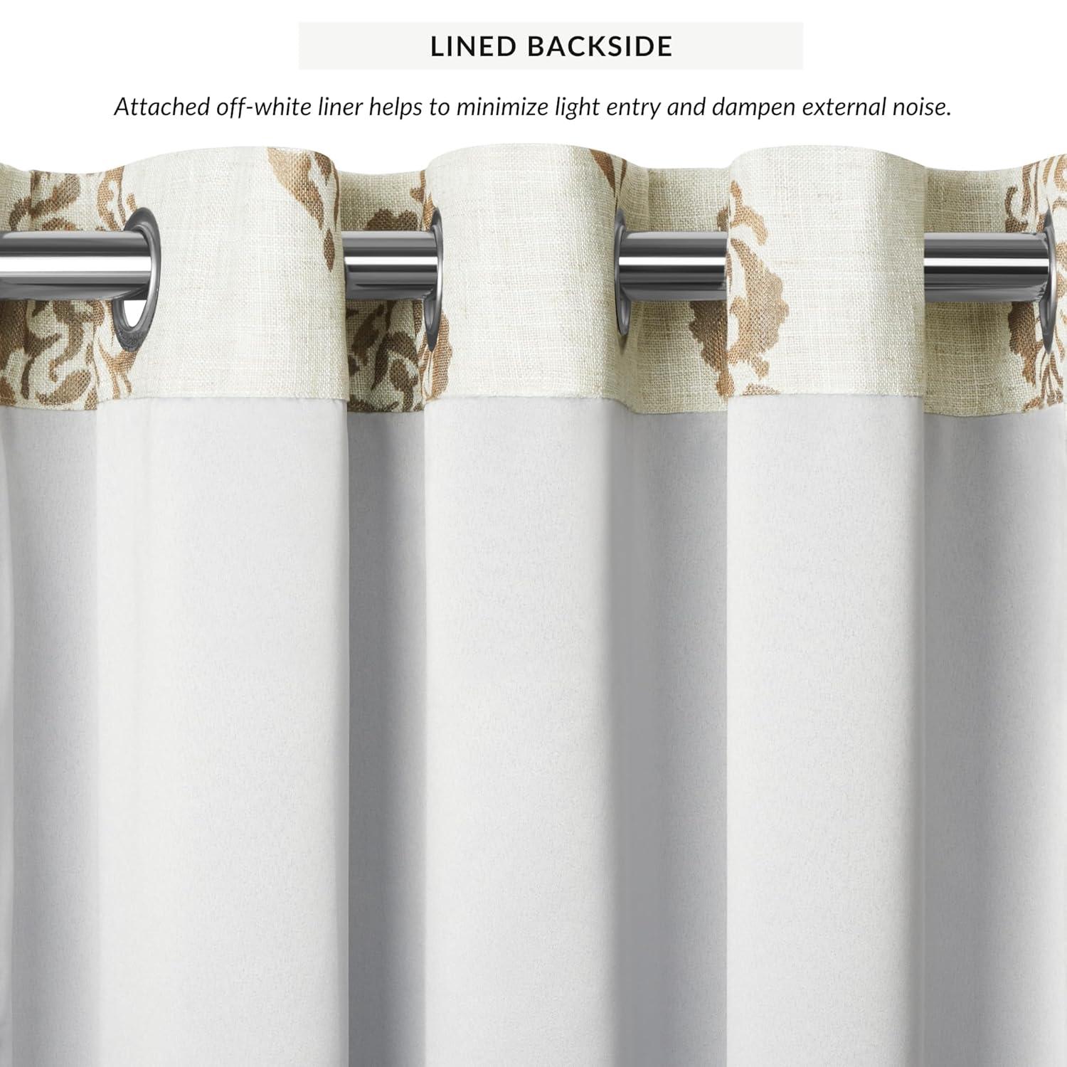 Navara Medallion Room Darkening Single Window Curtain Panel - 52" x 95" - Natural - Elrene Home Fashions