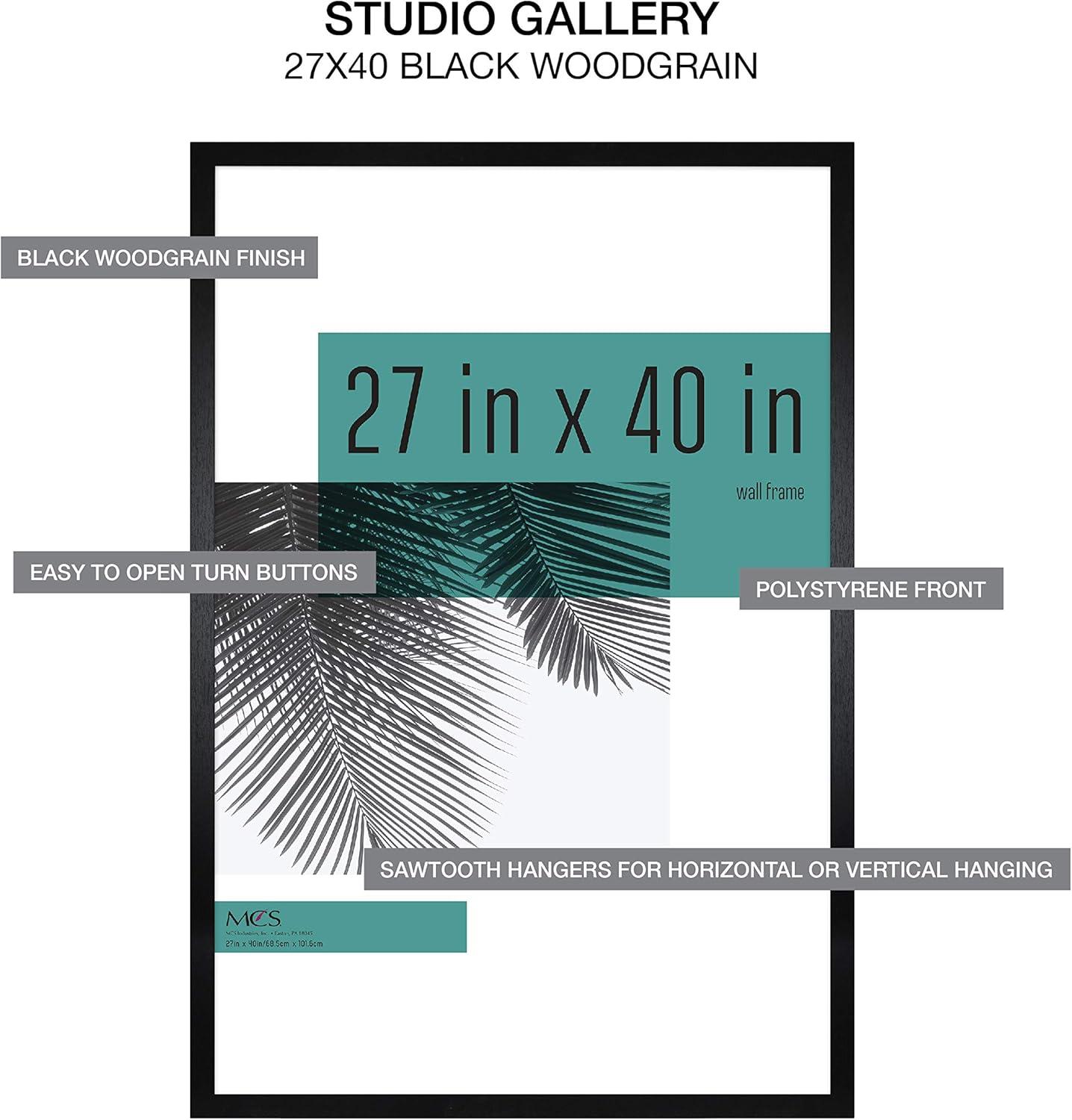 MCS Studio Gallery 27x40 Poster Frame Black Woodgrain, Vertical & Horizontal Wall Hanging Large Picture Frame for Photos, Posters & Art Prints (2-Pack)