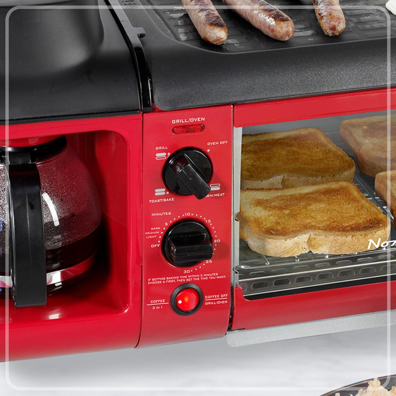 Nostalgia Retro 3-in-1 Family Size Breakfast Station, Retro Red