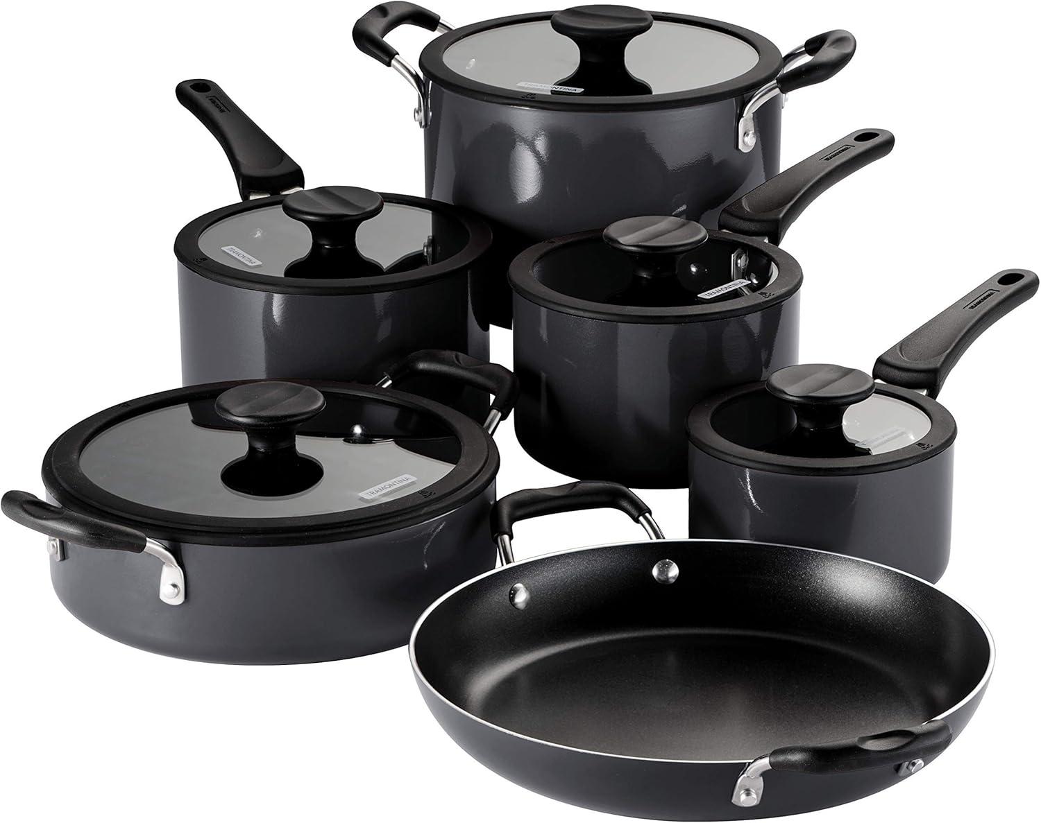 Tramontina 11pc Aluminum Non-Stick Nesting Cookware Set Gray: Stackable, Non-Toxic, Dishwasher & Oven Safe, Gas & Electric Compatible