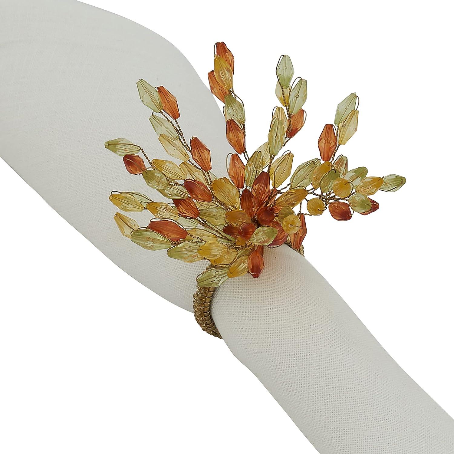 Saro Lifestyle Saro Lifestyle Table Napkin Rings With Beaded Flower Design (Set of 4)