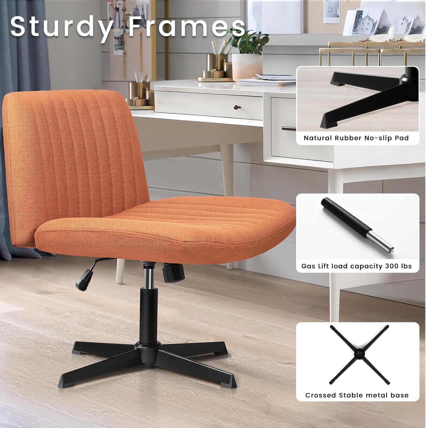 Armless Brown Fabric Swivel Office Chair with Black Base