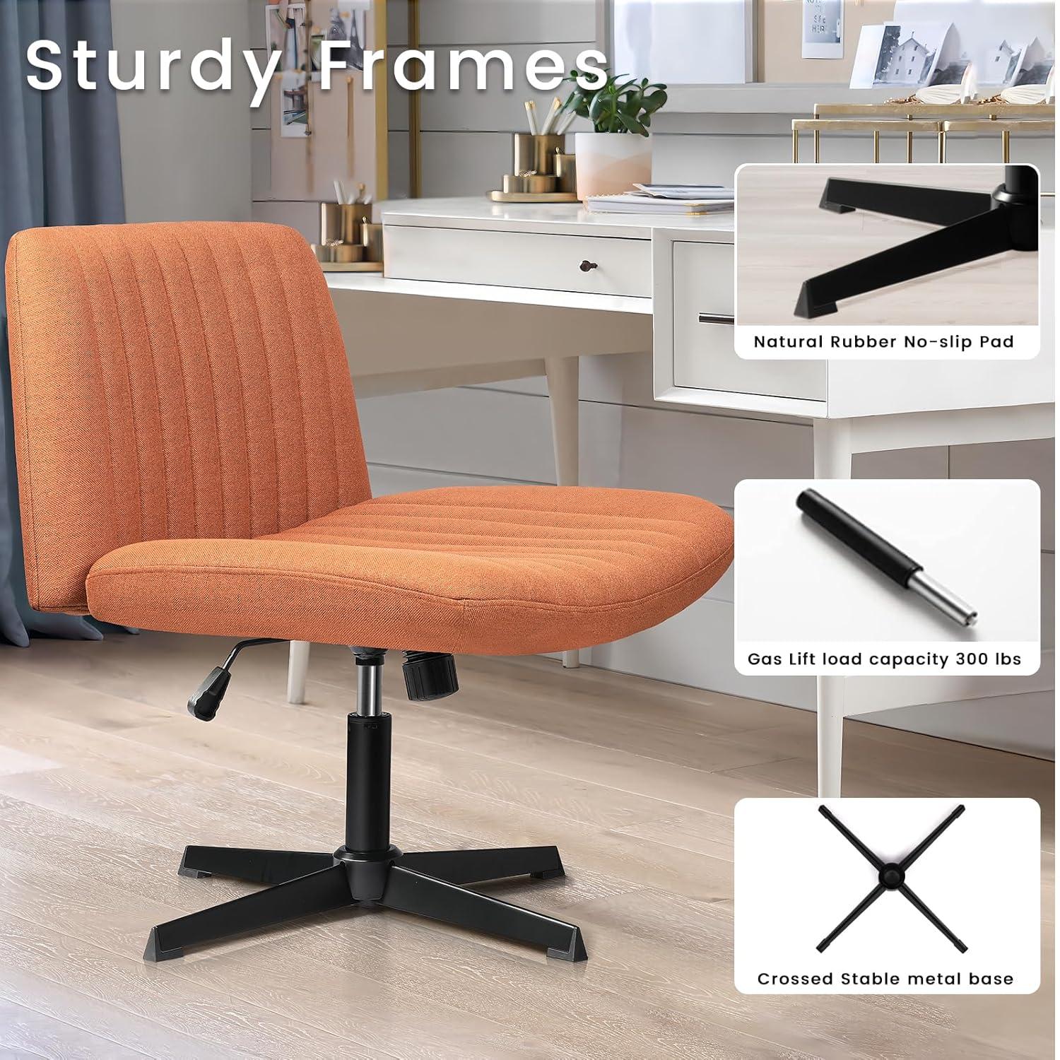 Armless Brown Fabric Swivel Office Chair with Black Base