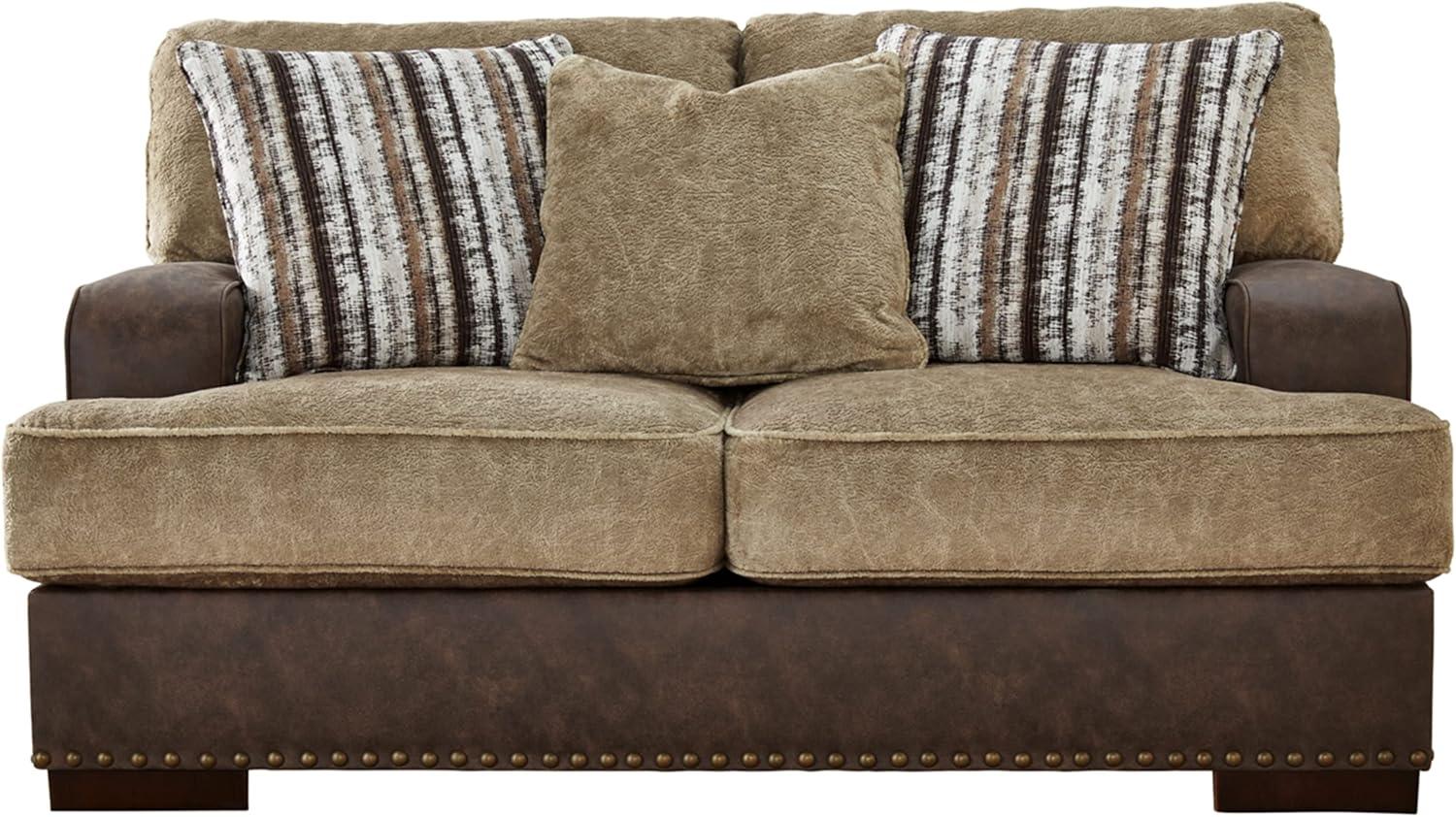 Brown Faux Leather Nailhead Track Arm Loveseat