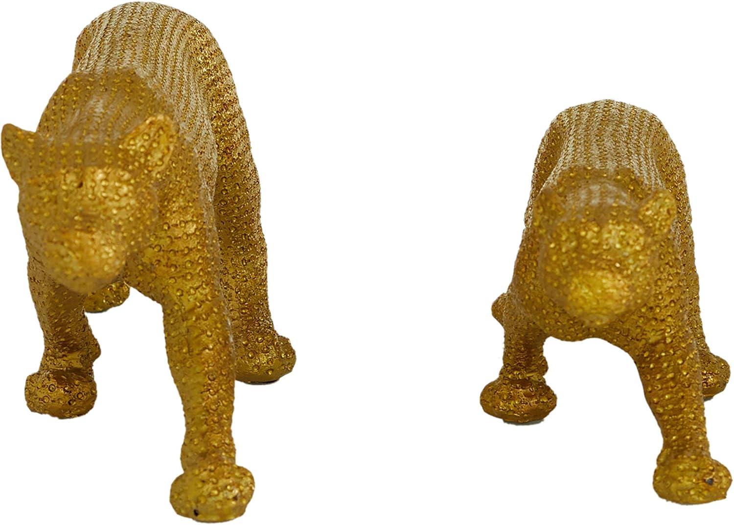 18", 14"W Gold Polystone Leopard Sculpture, by DecMode (2 Count)