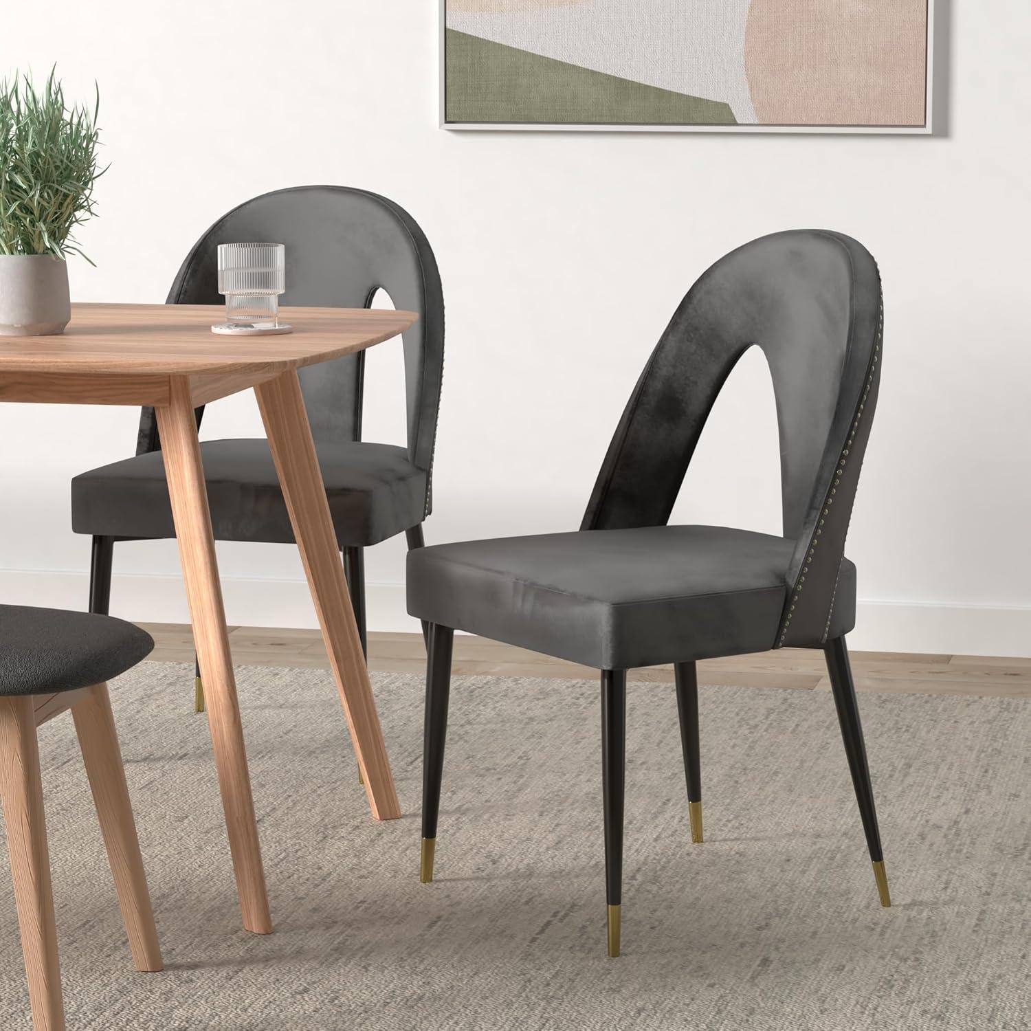 Meridian Furniture Akoya 19.5"H Velvet Dining Chair in Gray (Set of 2)