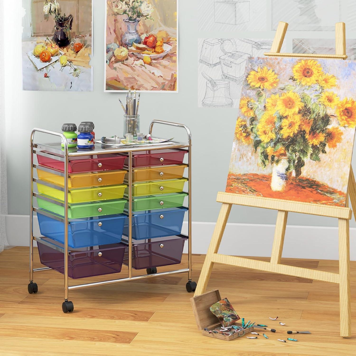 Topbuy 12-Drawers Rolling Storage Cart with Organizer Top Multi Color