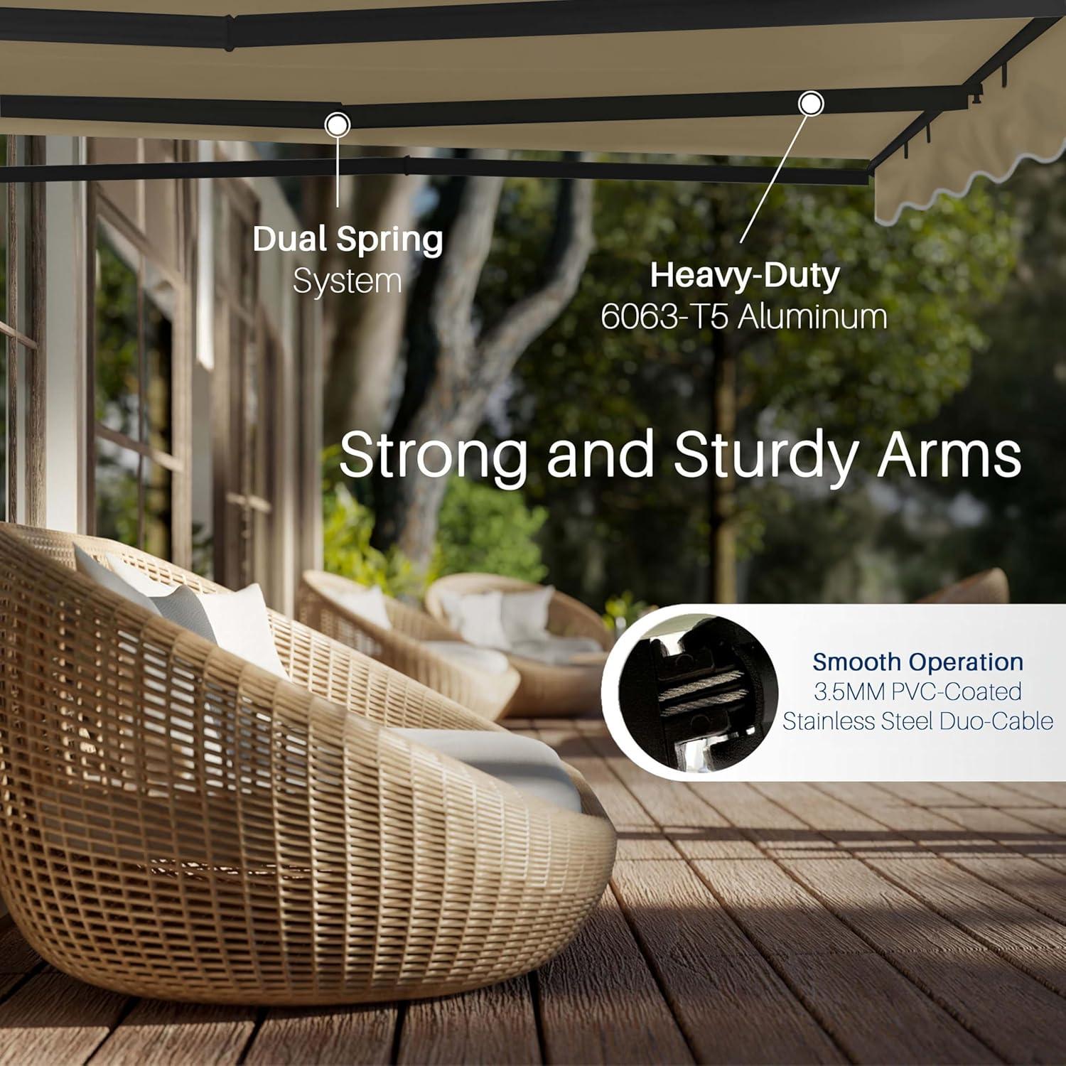 Retractable Home Patio Awning | Deck Canopy |UV Protection Sunshade | Manual Black Frame | Upgraded 2024