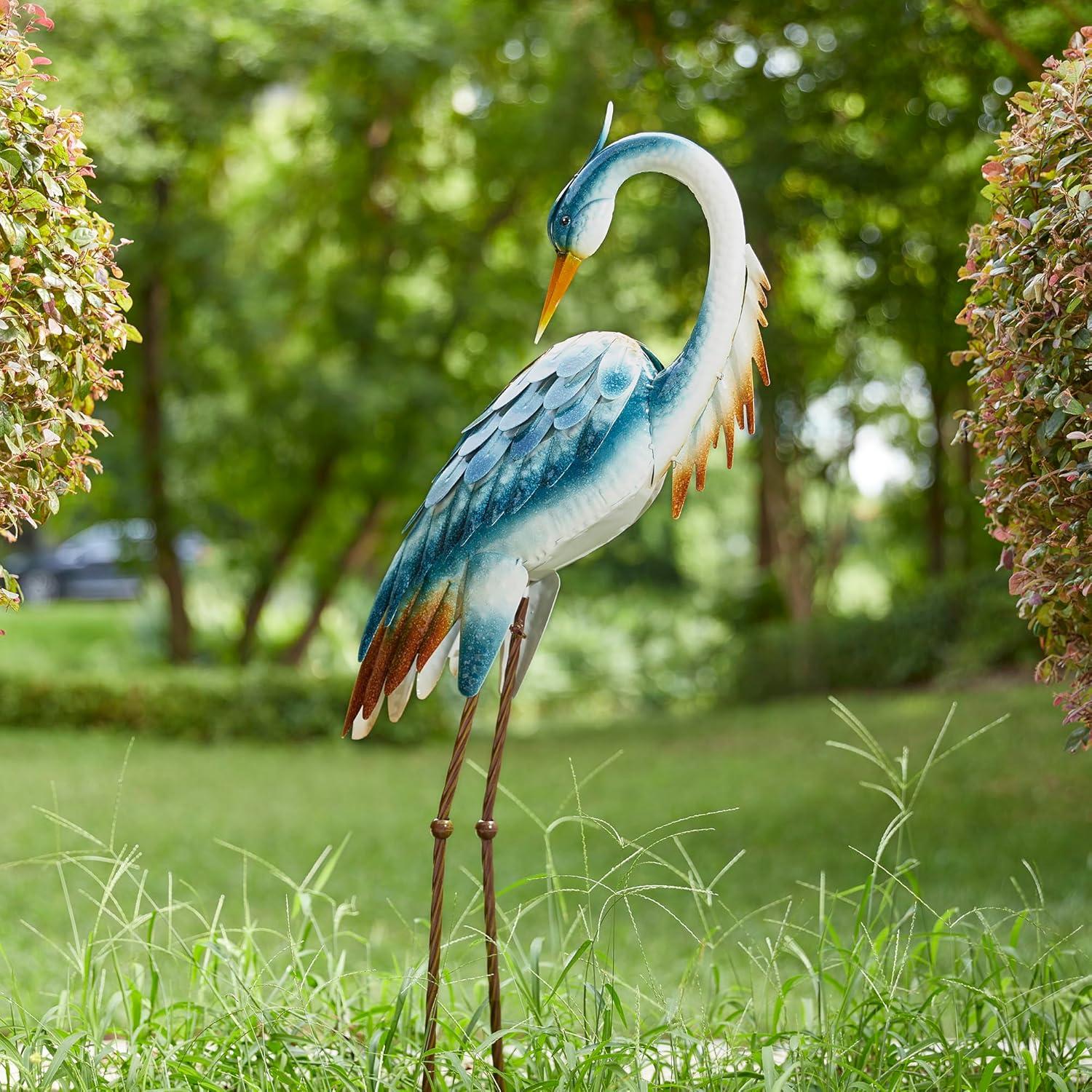 Glitzhome 38.5"H Metal Standing Crane Garden Statue with Stakes (KD) Metal Thickness: 0.35mm