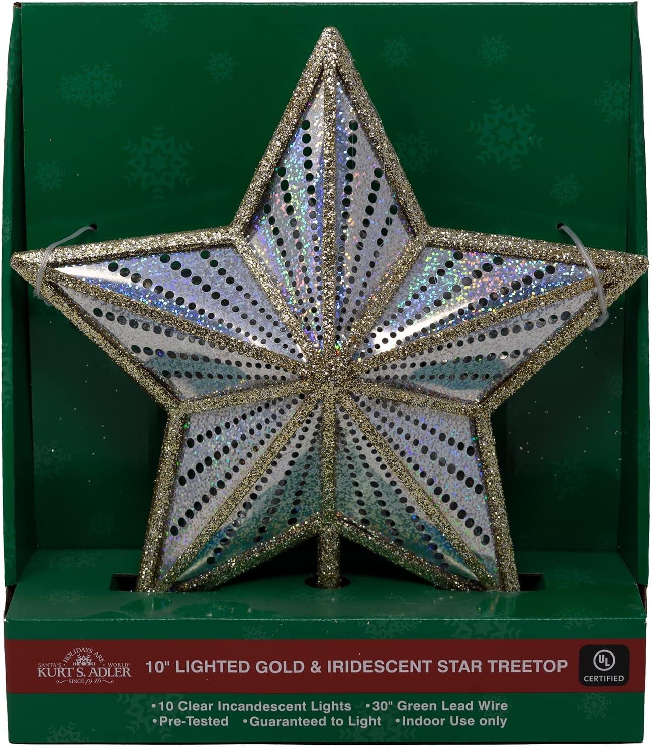 Kurt S. Adler UL4014 Lighted Treetopper, Gold, Iridescent