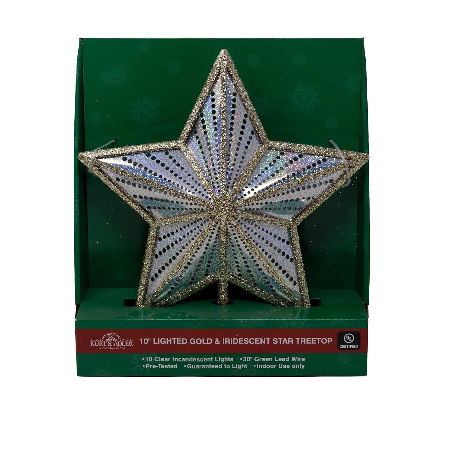 Kurt S. Adler UL4014 Lighted Treetopper, Gold, Iridescent
