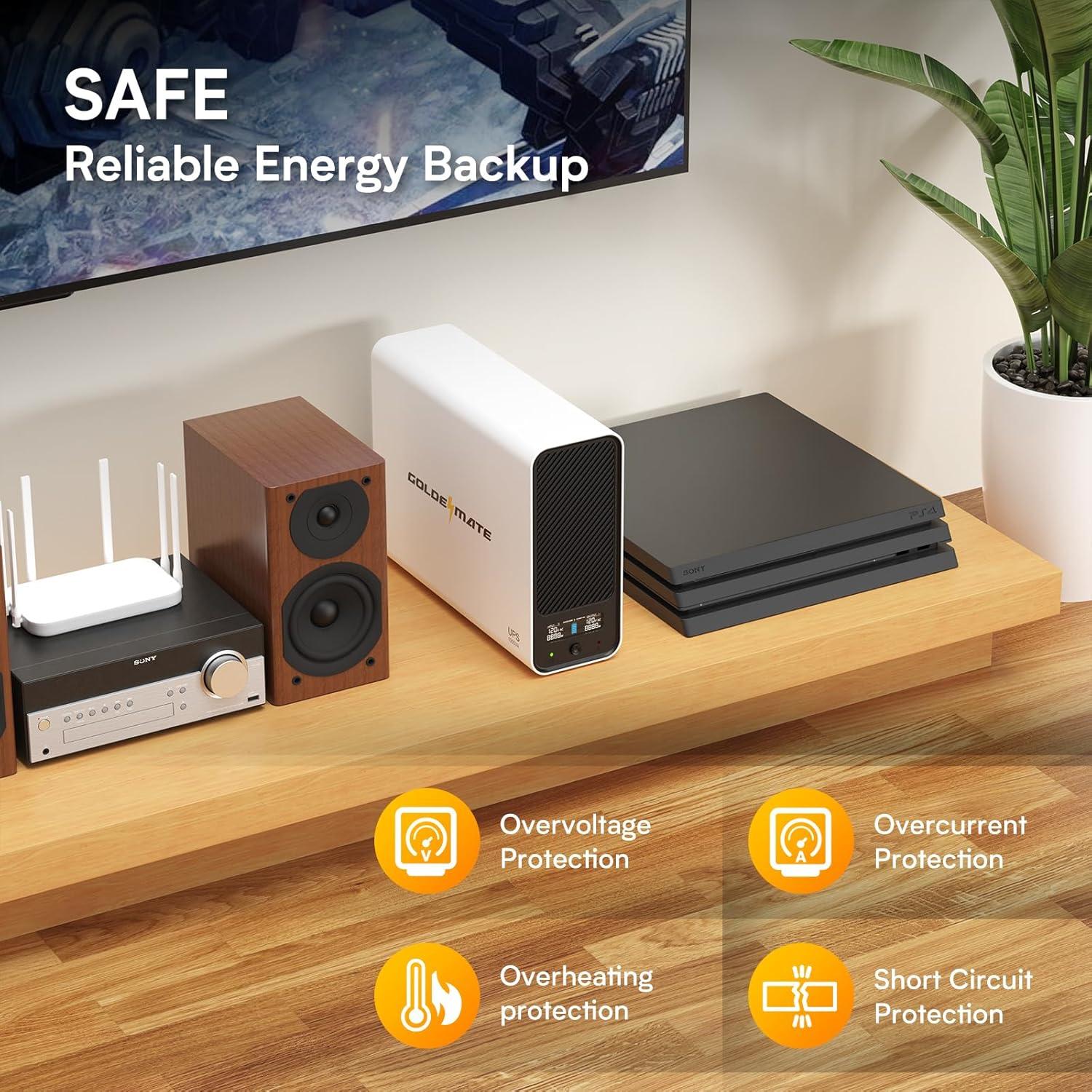 1000VA/800W Lithium UPS Battery Backup and Surge Protector, Backup Battery Power Supply with LiFePO4 Batteries(230.4 Wh), Sinewave UPS System, 10 Years Lifespan, 8 Outlets, LCD Display