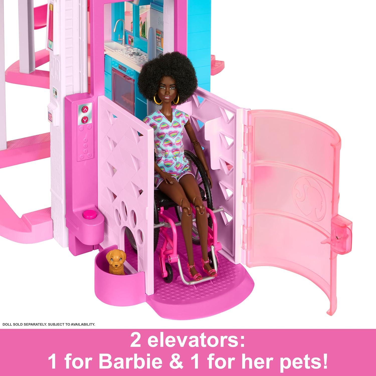 Barbie Dreamhouse Pool Party Doll House with 75+ pc, 3 Story Slide: Adult Assembly, Fits 12 Inch Dolls