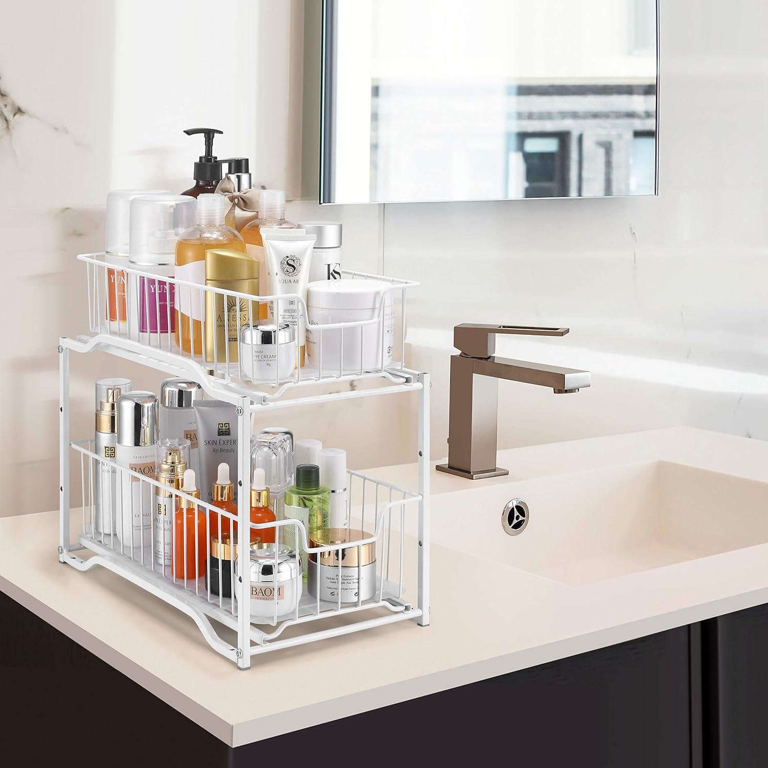 White 2-Tier Under Sink Storage Organizer with Sliding Drawers