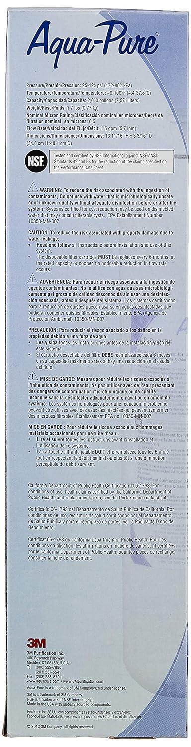 3M™ Aqua-Pure™ Under Sink Water Filter Cartridge AP Easy C-Cyst-FF,5610428, Full Flow, 0.5 um
