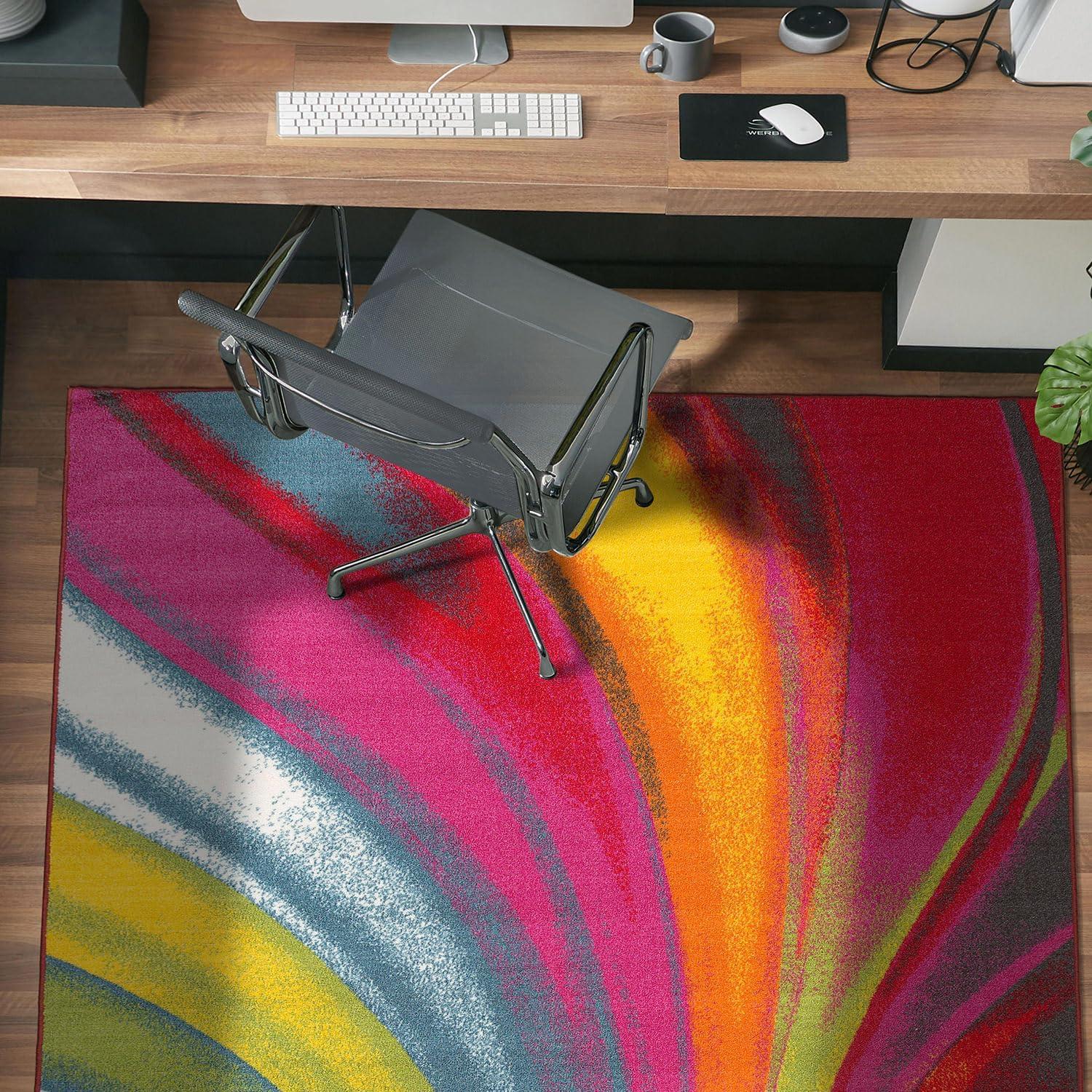 World Rug Gallery Modern Contemporary Waves Multicolored Non-slip (Non-skid) Area Rug - Multi 5'3" x 7'3"