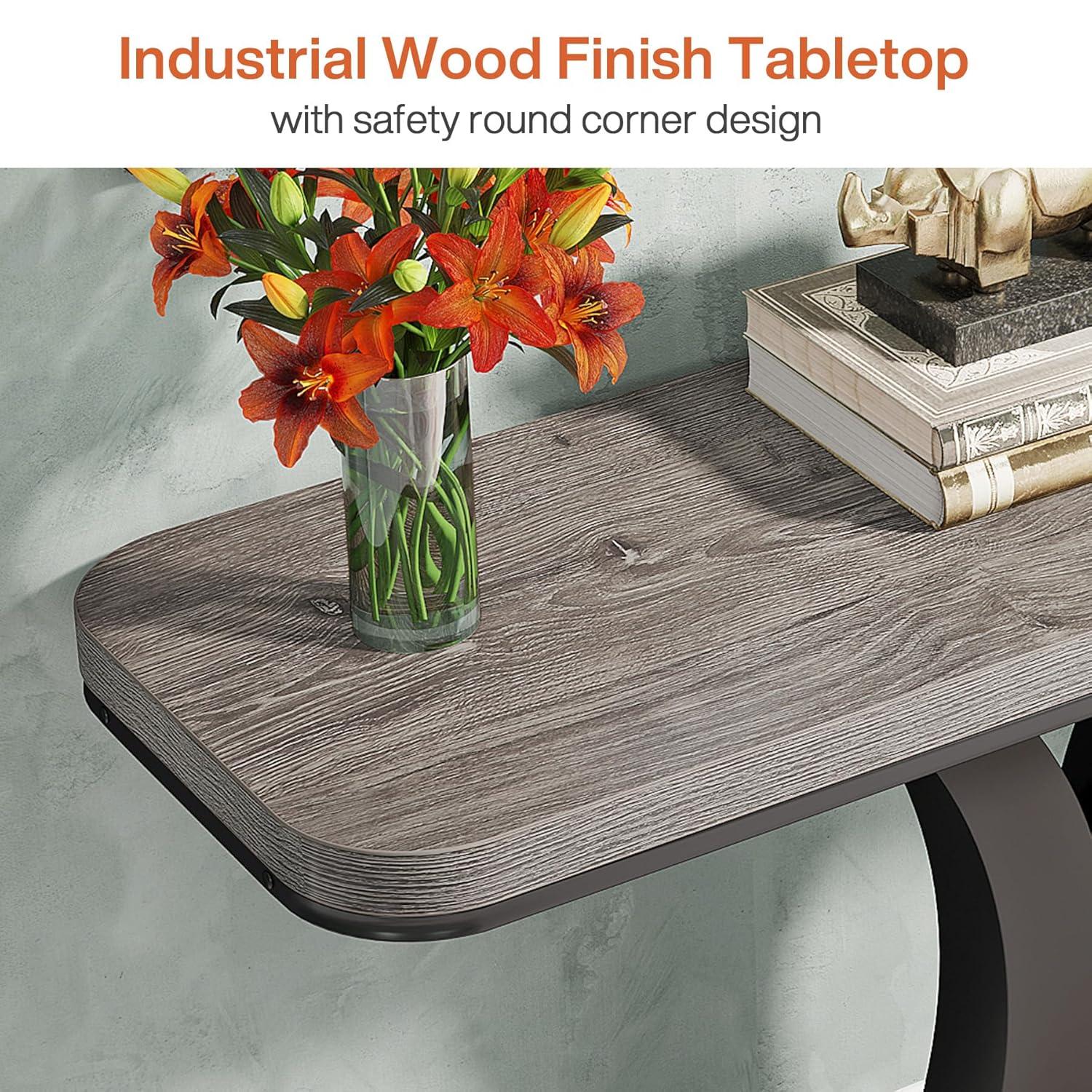 Tribesigns Industrial Console Tables, 40" Narrow sofa Entryway Tables with Geometric Base for Living Room, Hallway and Foyer,Gray and Black
