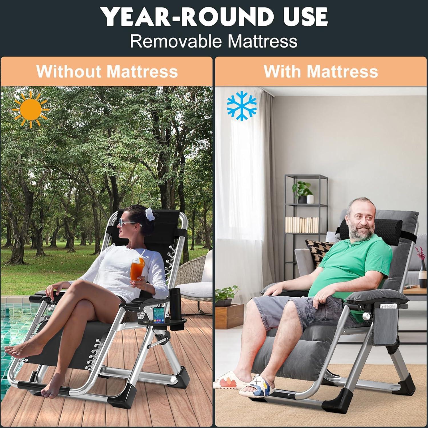 MOPHOTO Zero Gravity Chair for Living Room,Recliner Lawn Recliner,Indoor Outdoor Portable Chaise with Soft Cushion, Cup Holder, Headrest