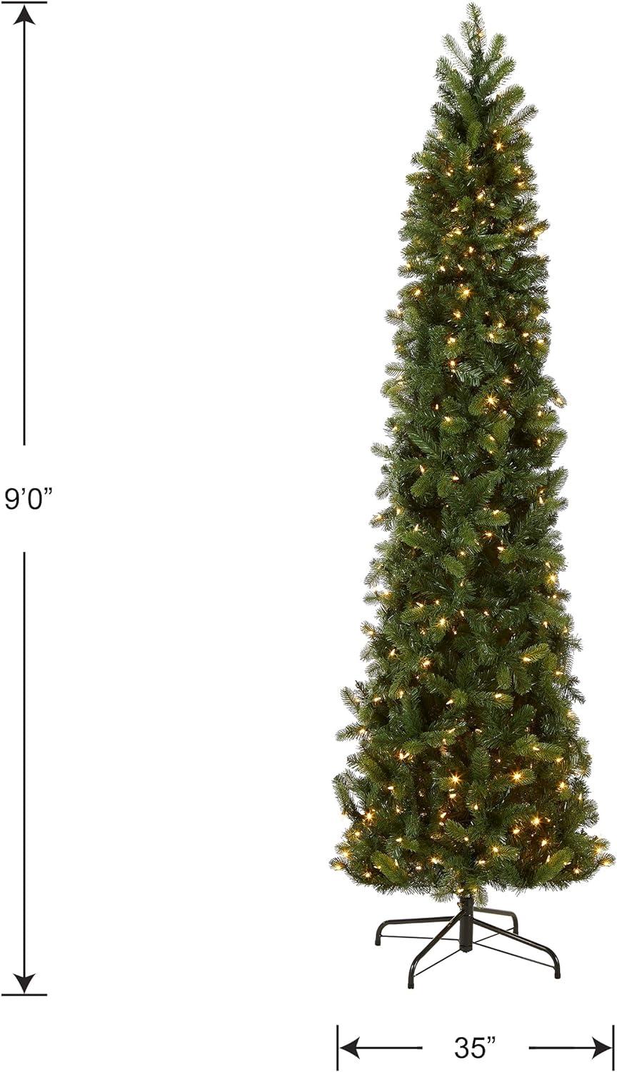 9' Prelit Pencil Slim Feel Real Downswept Douglas Fir Artificial Christmas Tree Dual Color Lights - National Tree Company