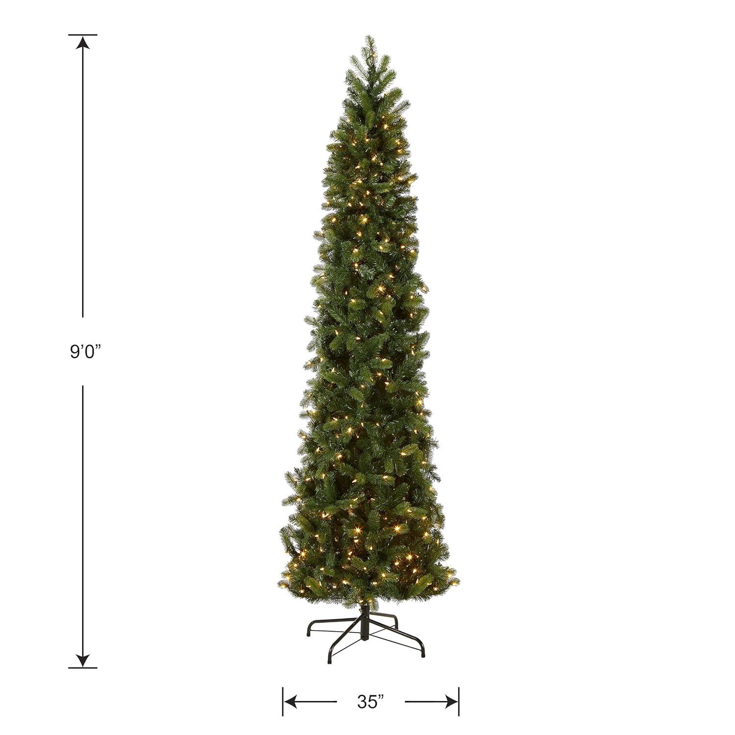 9' Prelit Pencil Slim Feel Real Downswept Douglas Fir Artificial Christmas Tree Dual Color Lights - National Tree Company
