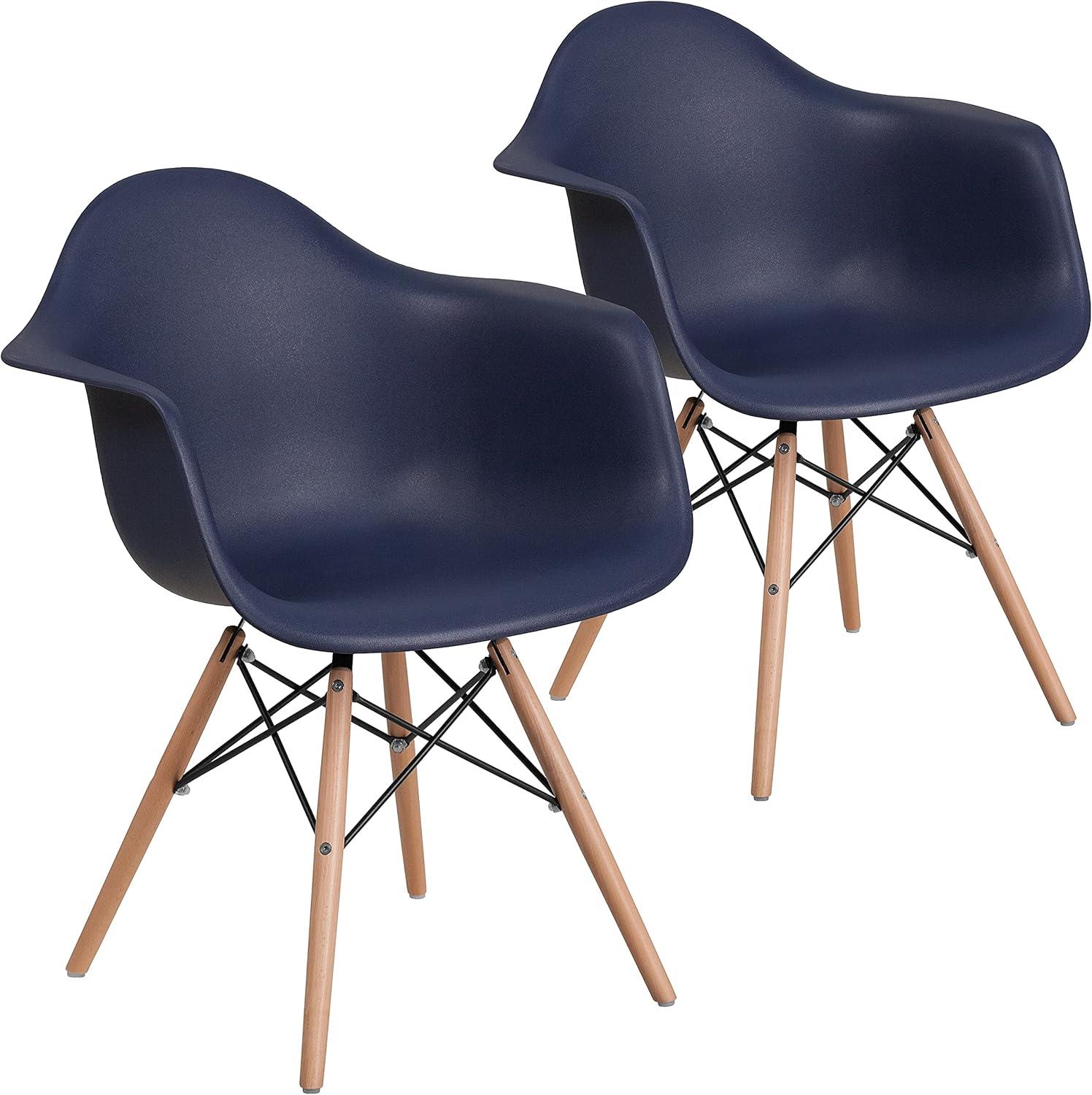 2 Pack Alonza Series Navy Plastic Chair with Wooden Legs