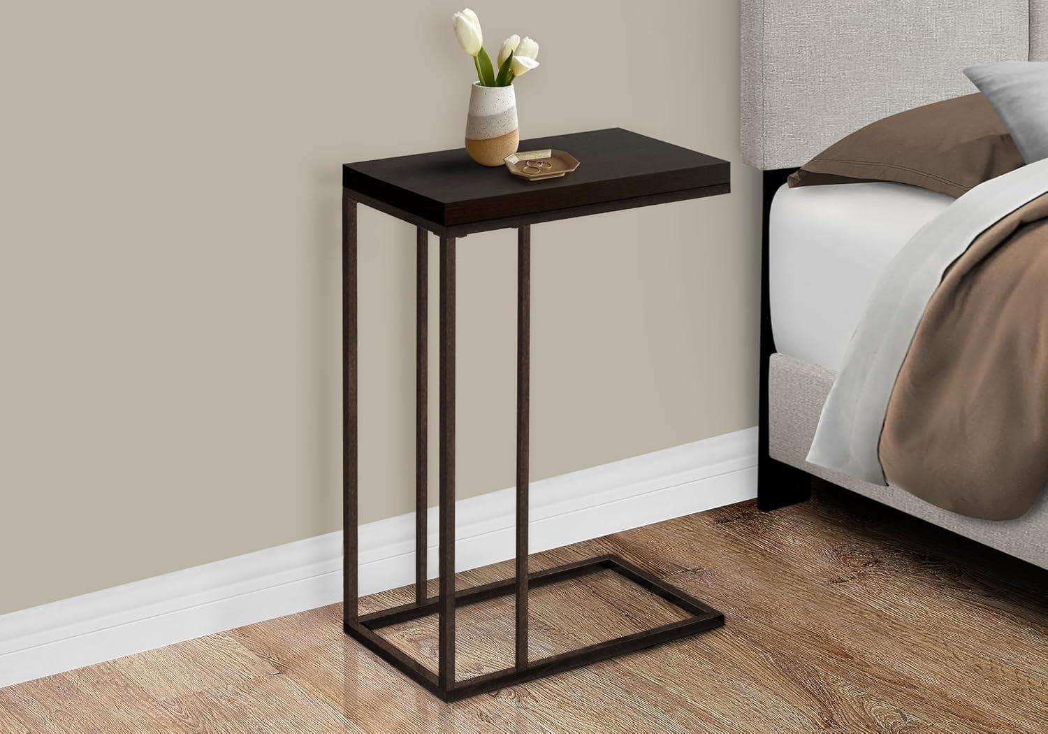 Accent Table C-shaped End Side Snack Living Room Bedroom Metal Brown