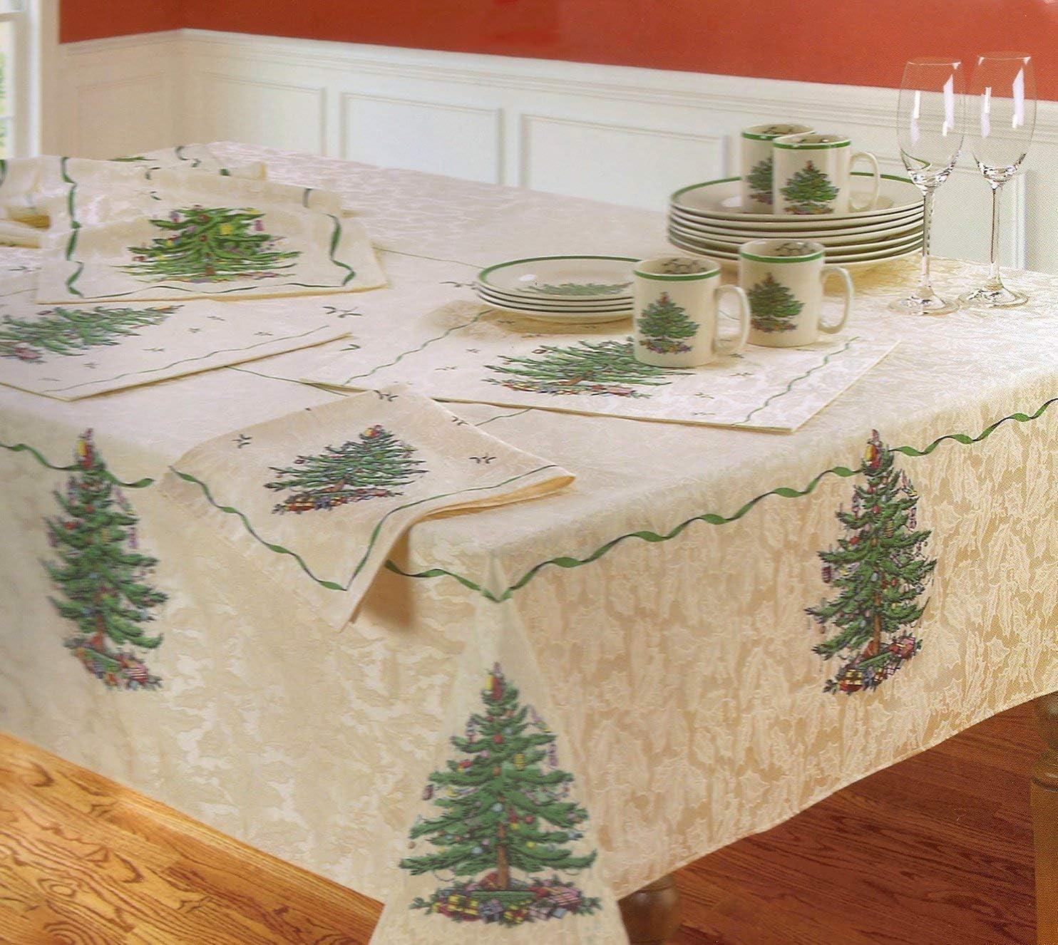 Spode Tablecloth by Avanti "Christmas Tree Pattern" Ivory 52" X 70"