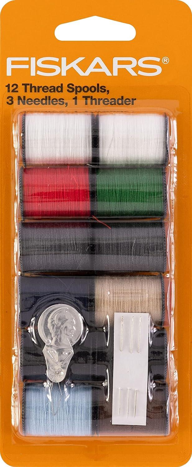 Fiskars 12pc Hand Sewing Thread: Sewing Kit with Needles, Polyester Material, 12 Pieces