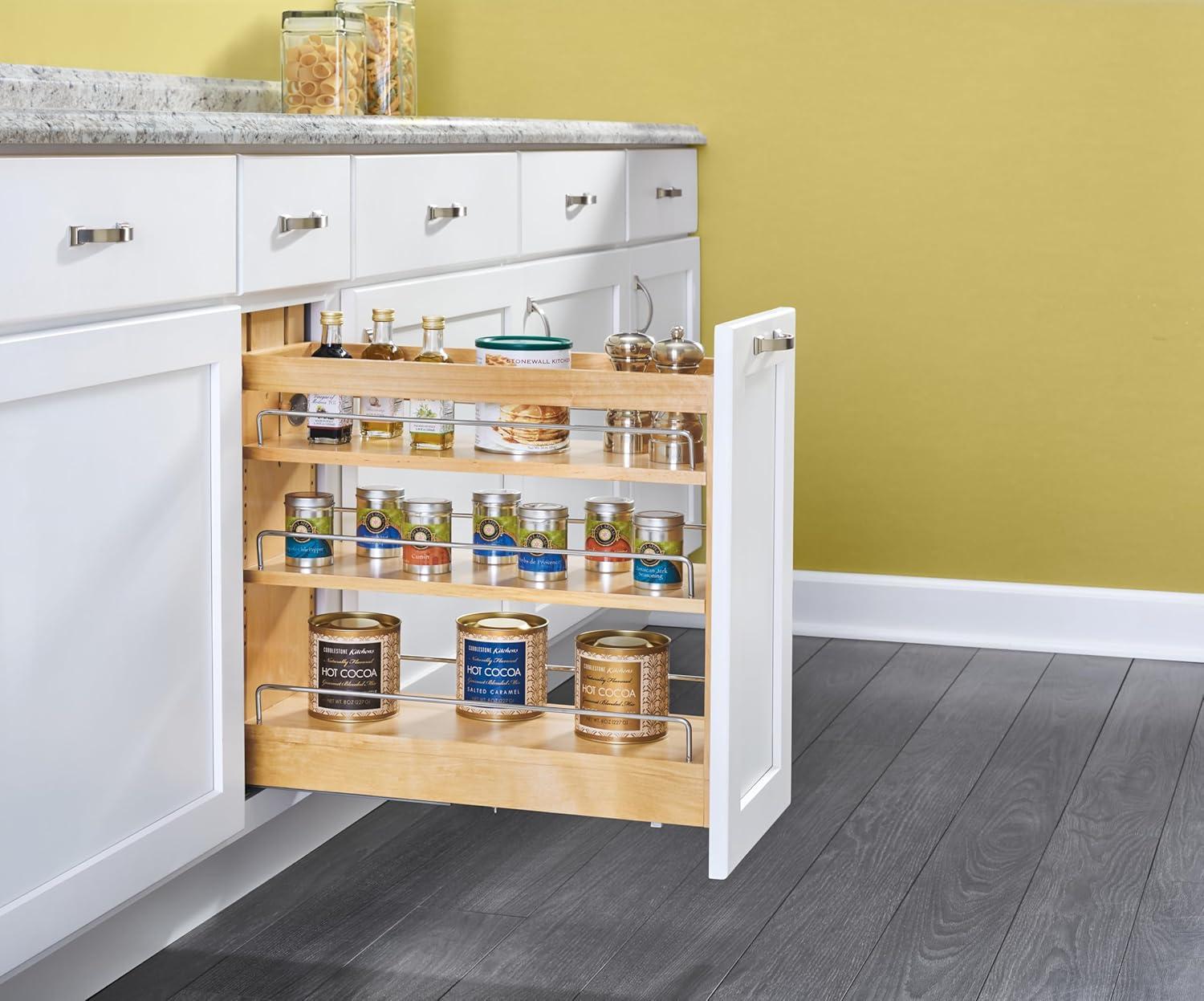 Maple Wood 5-Inch Pullout Soft-Close Cabinet Organizer