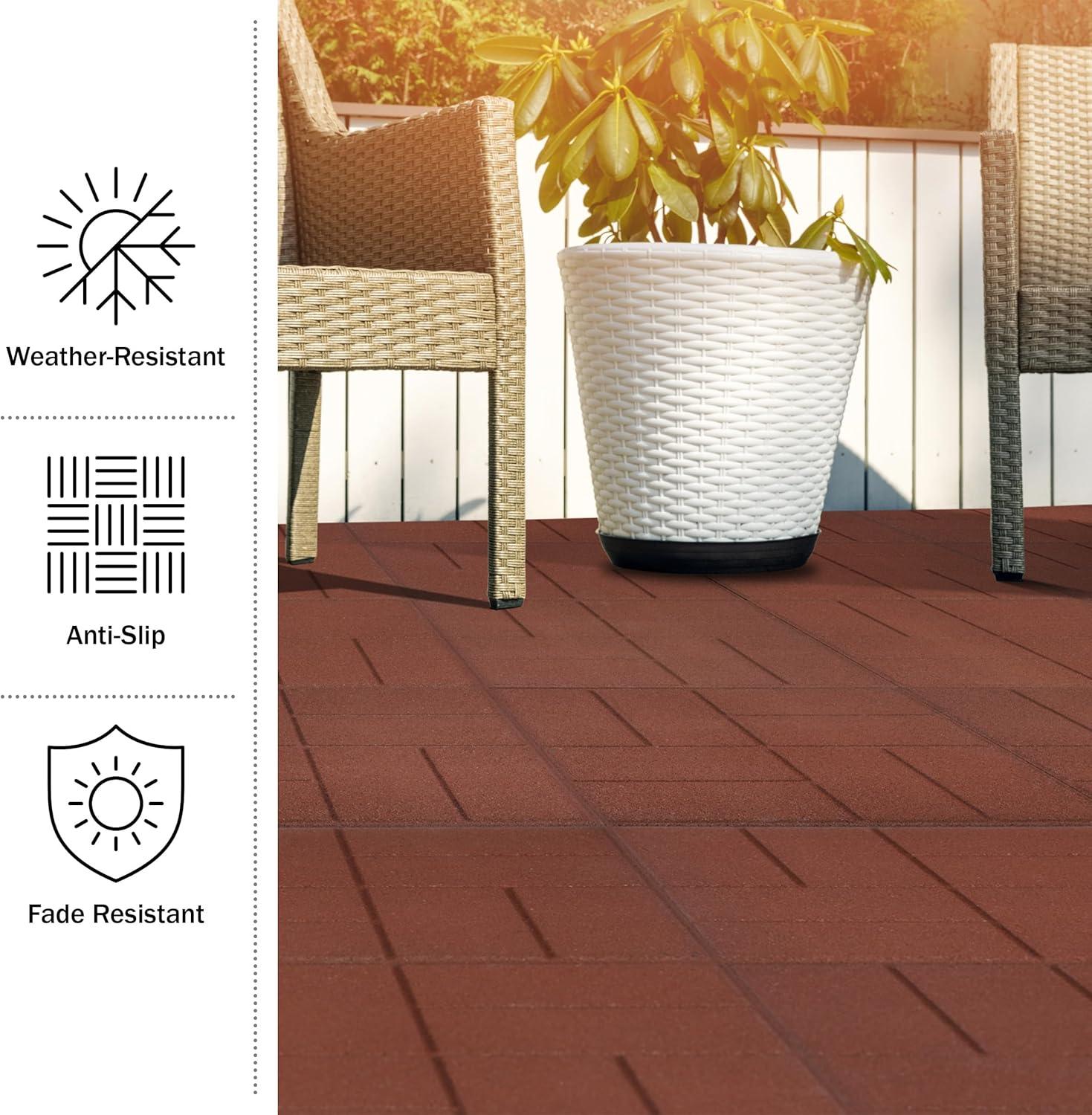 Pure Garden Deck Tiles 8-Pack - Dual-Sided Outdoor Flooring Tile - 28SQFT Rubber Pavers for Outside Patio, Garden Walkway, Balcony, or Shed