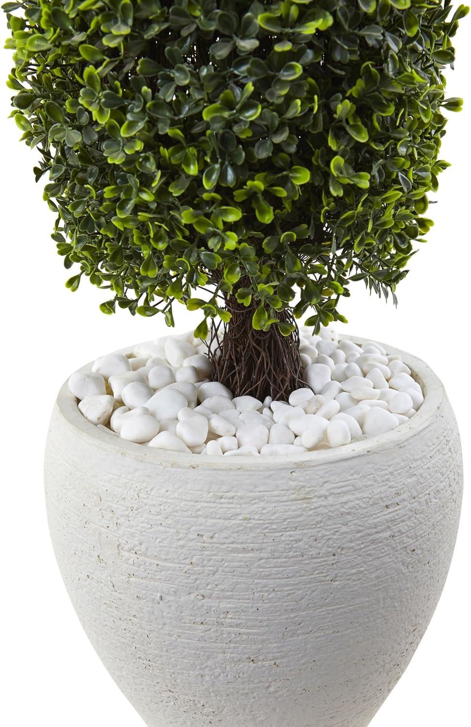 Nearly Natural Boxwood Topiary with White Planter - UV Resistant