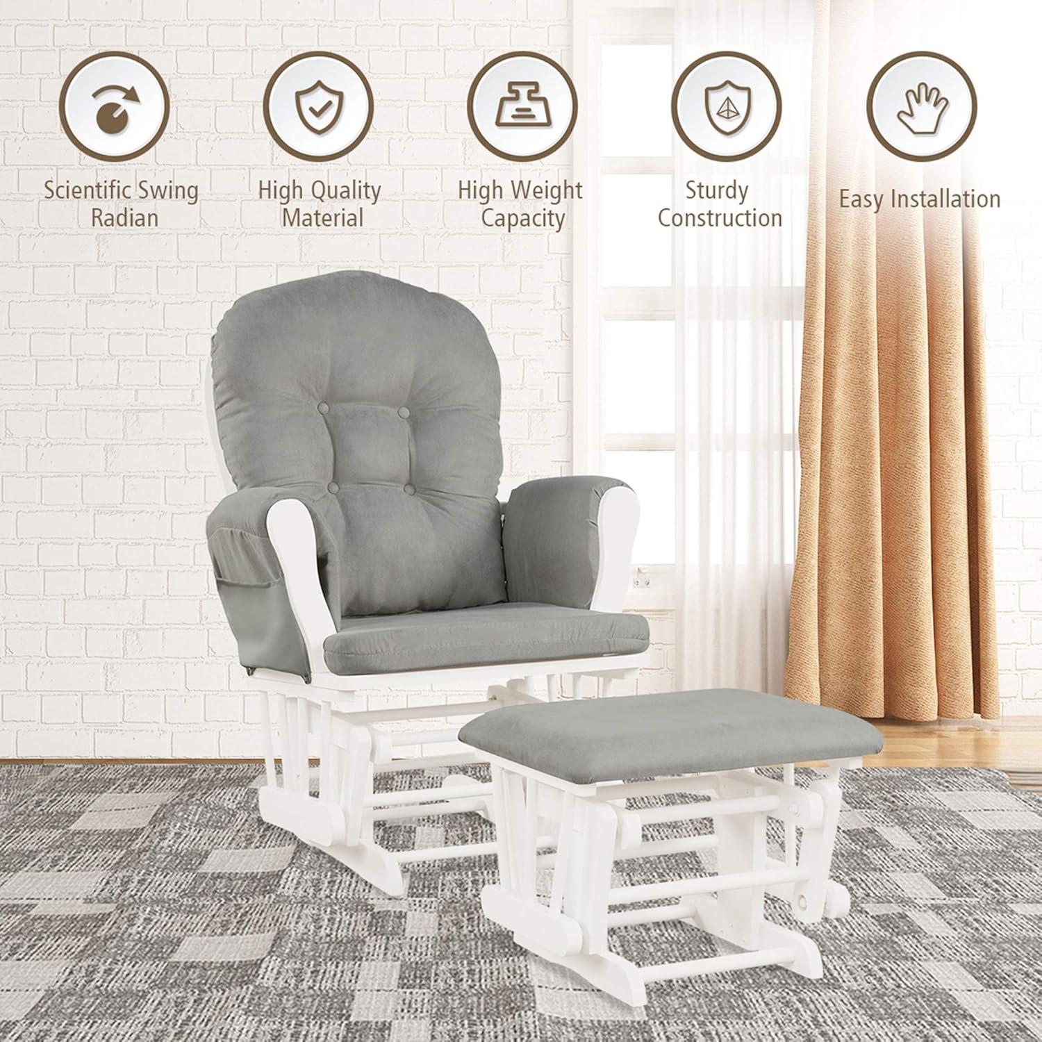 Light Gray Upholstered Nursery Glider and Ottoman Set