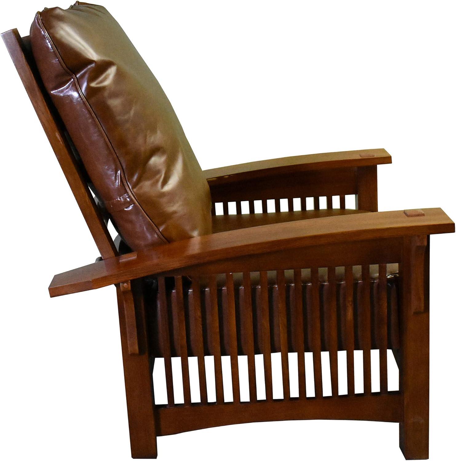 Pemberly Row Contemporary Leather Morris Chair in Reddish Brown