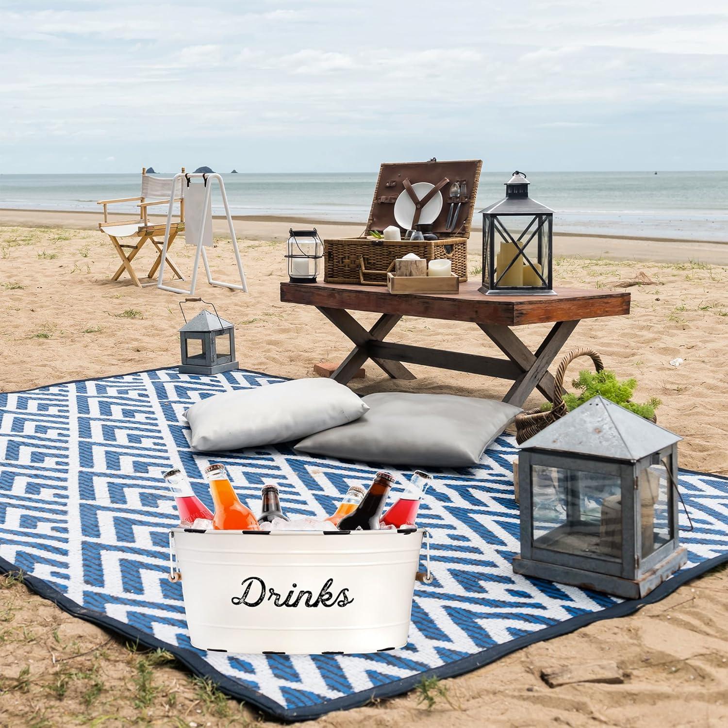 AuldHome Design White Farmhouse Enamelware Drinks Tub; Farmhouse Metal Beverage Serving Container