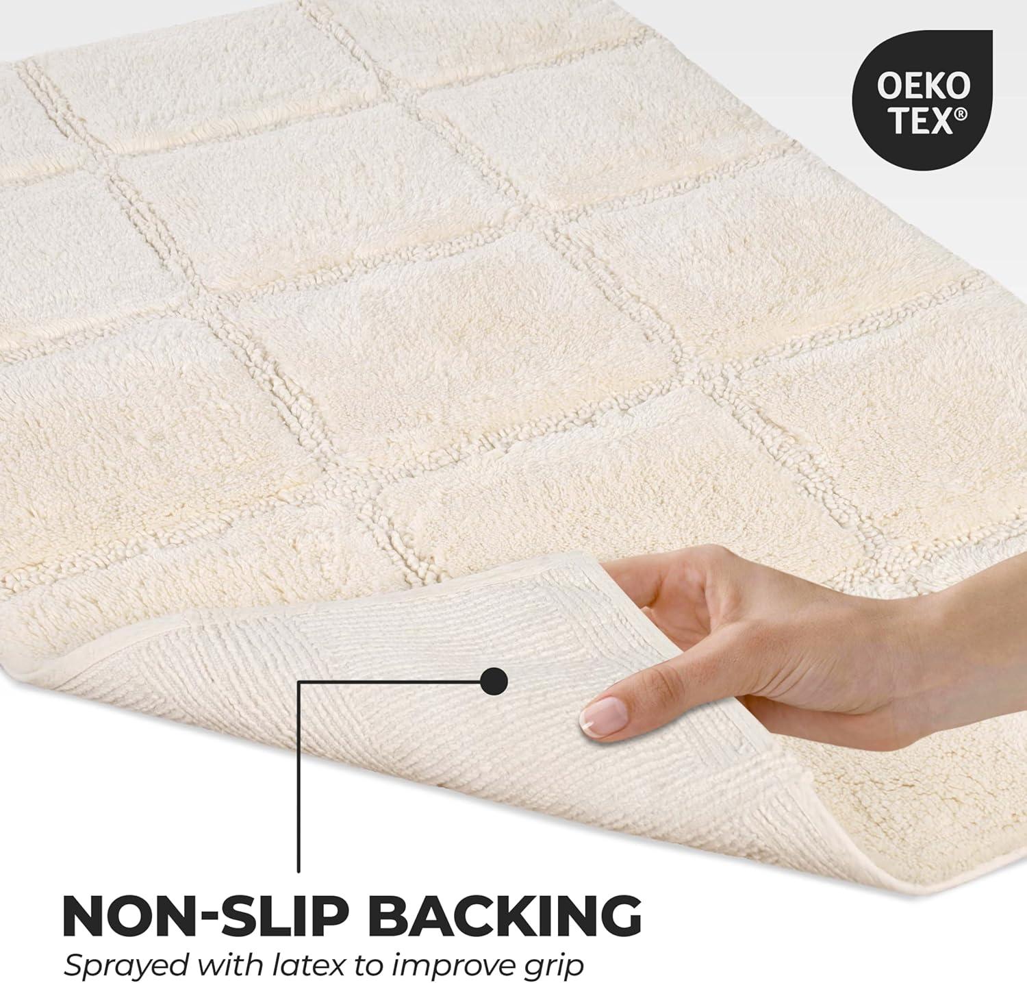 Cotton Checkered 2-Piece Ivory Highly Absorbent Non-Slip Bath Rug Set by Superior