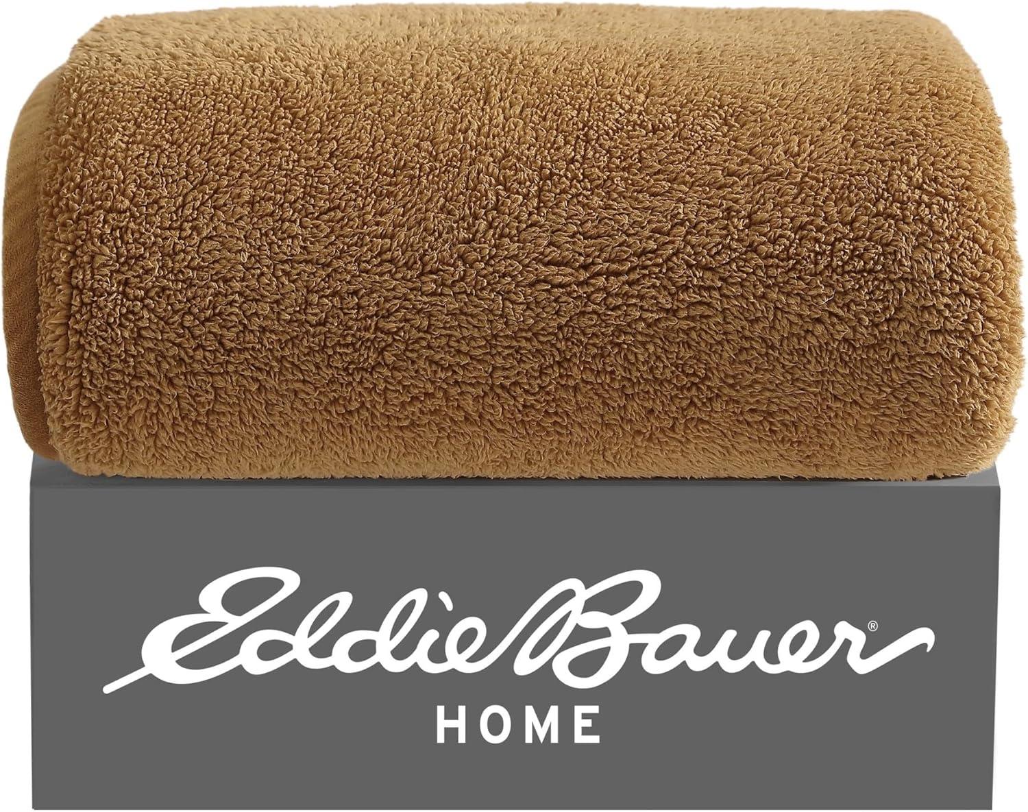 Eddie Bauer Solid Bi Colored Plush Sherpa Throw Blanket