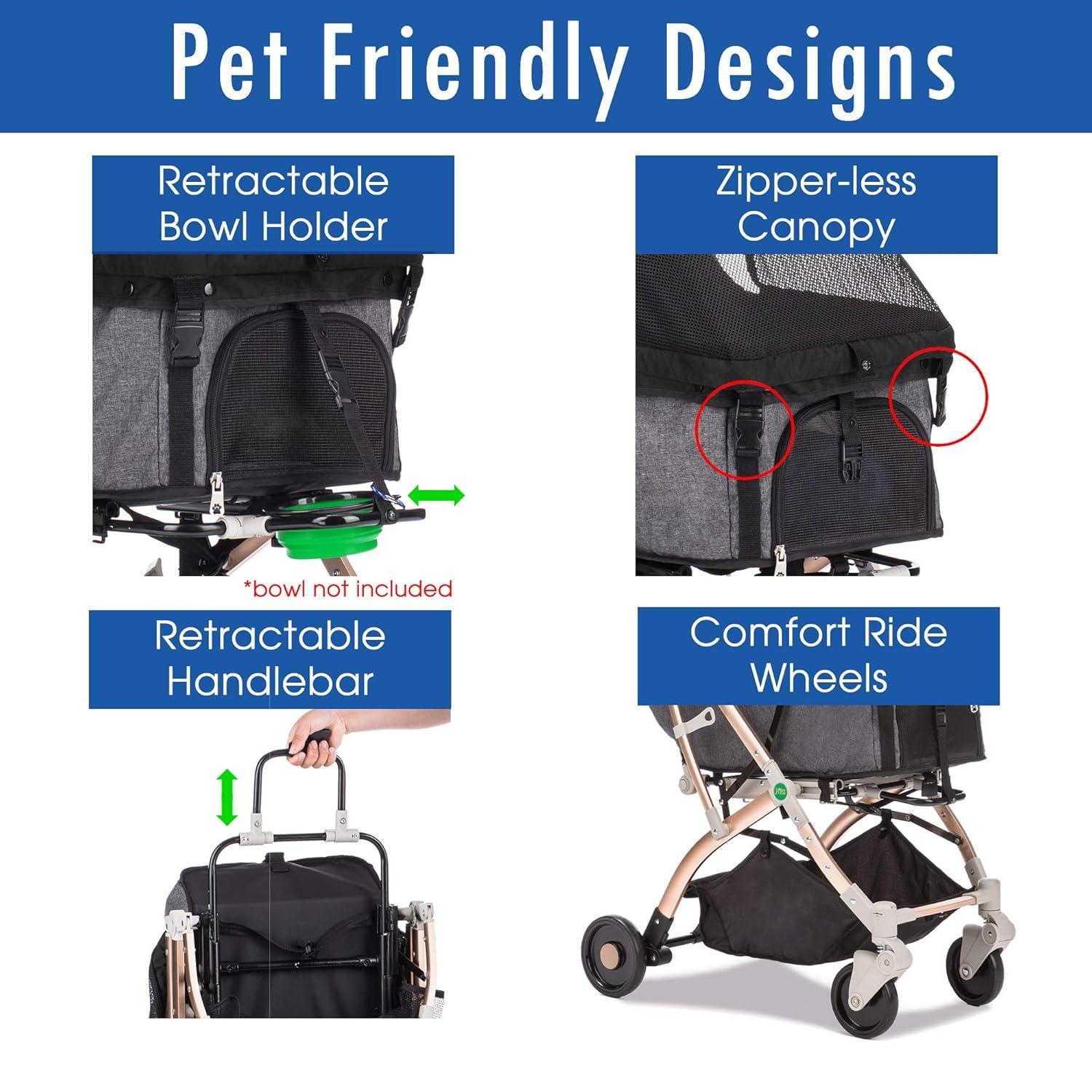 HPZ Rover Lite Travel Dog, Cat & Pet Stroller, Black