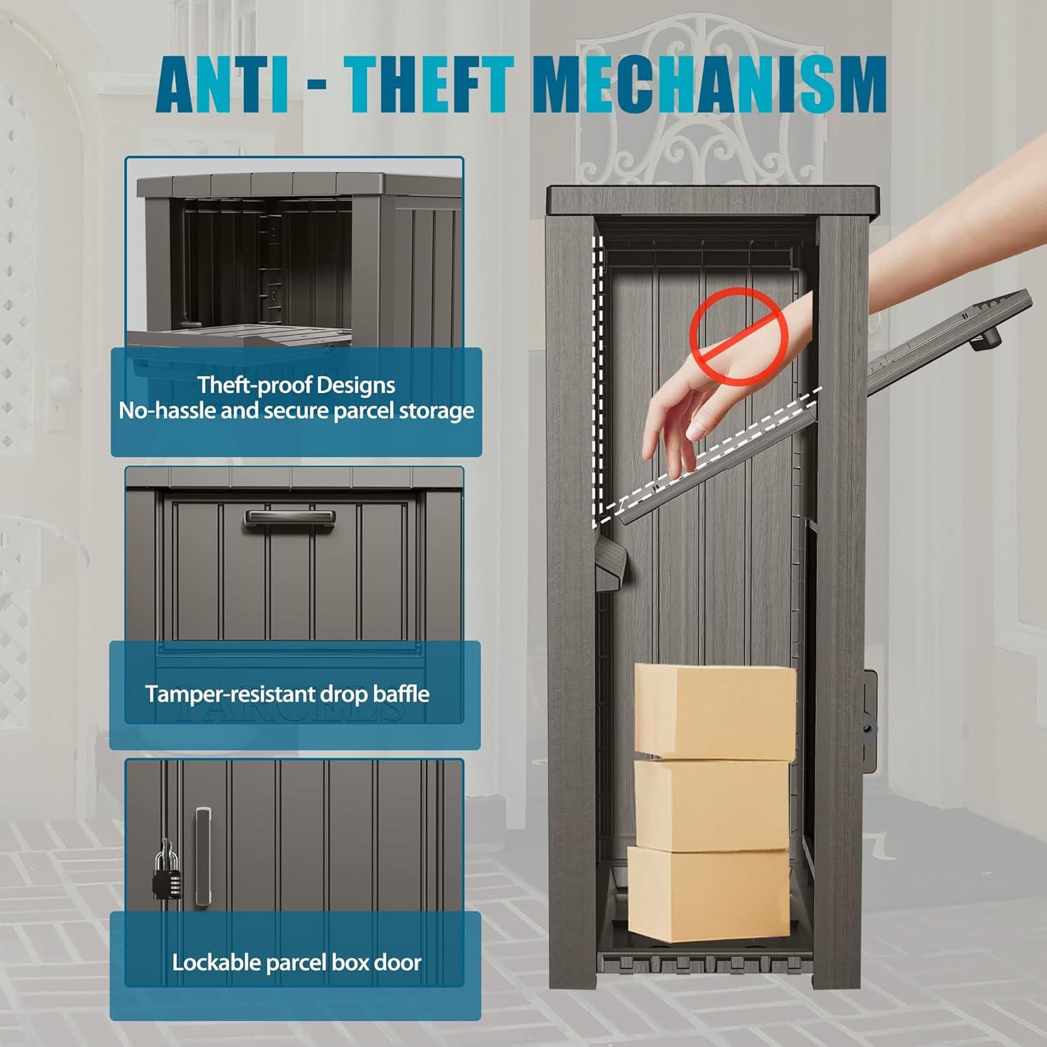 LHBcraft Resin Package Drop Box, Lockable Package Delivery and Outdoor Storage Box