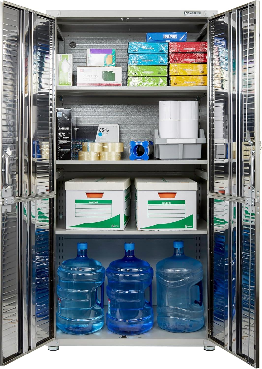 Seville Classics UltraHD Steel 2-Door Lockable Garage Storage Cabinet, 36 x 24 x 72, Granite Gray