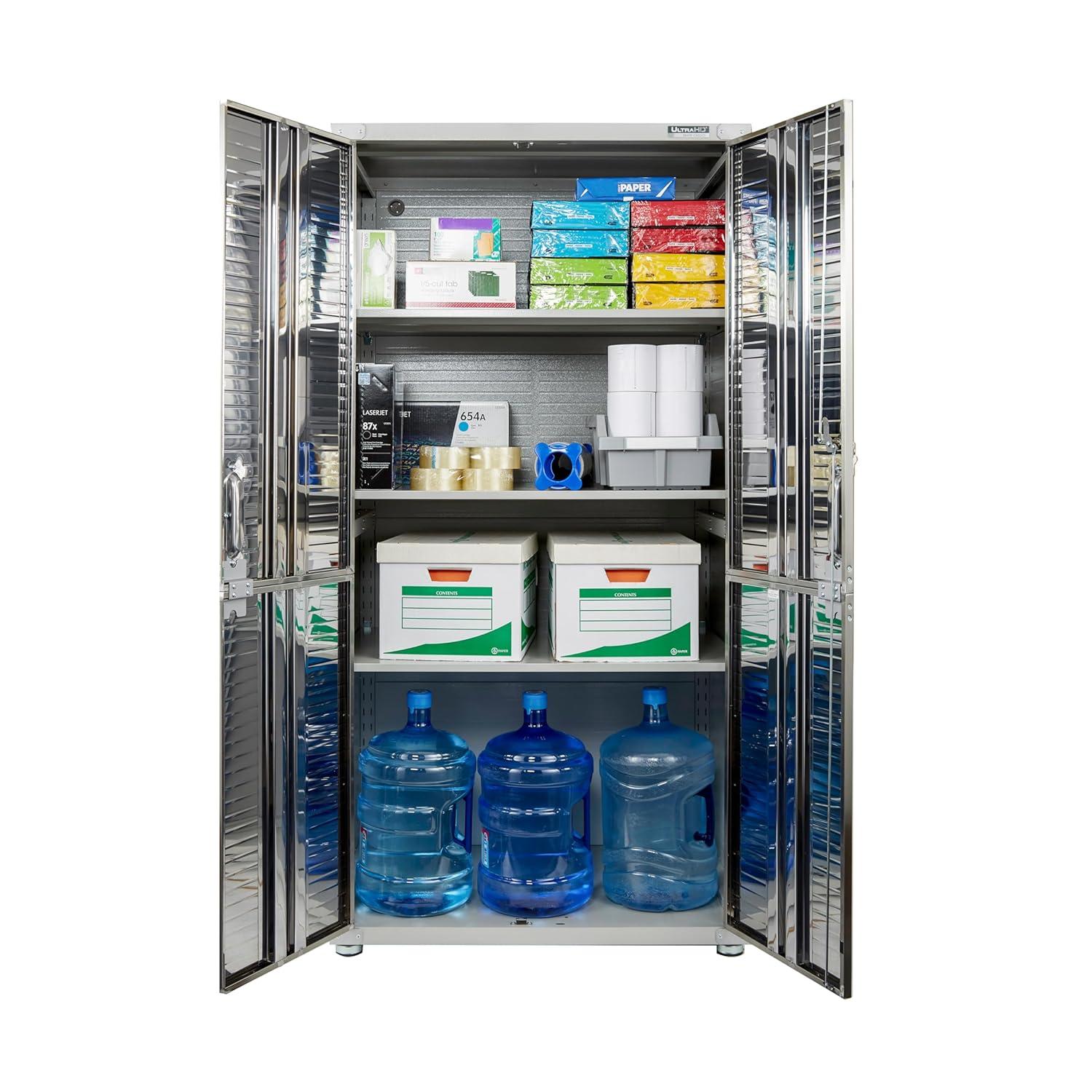 Seville Classics UltraHD Steel 2-Door Lockable Garage Storage Cabinet, 36 x 24 x 72, Granite Gray