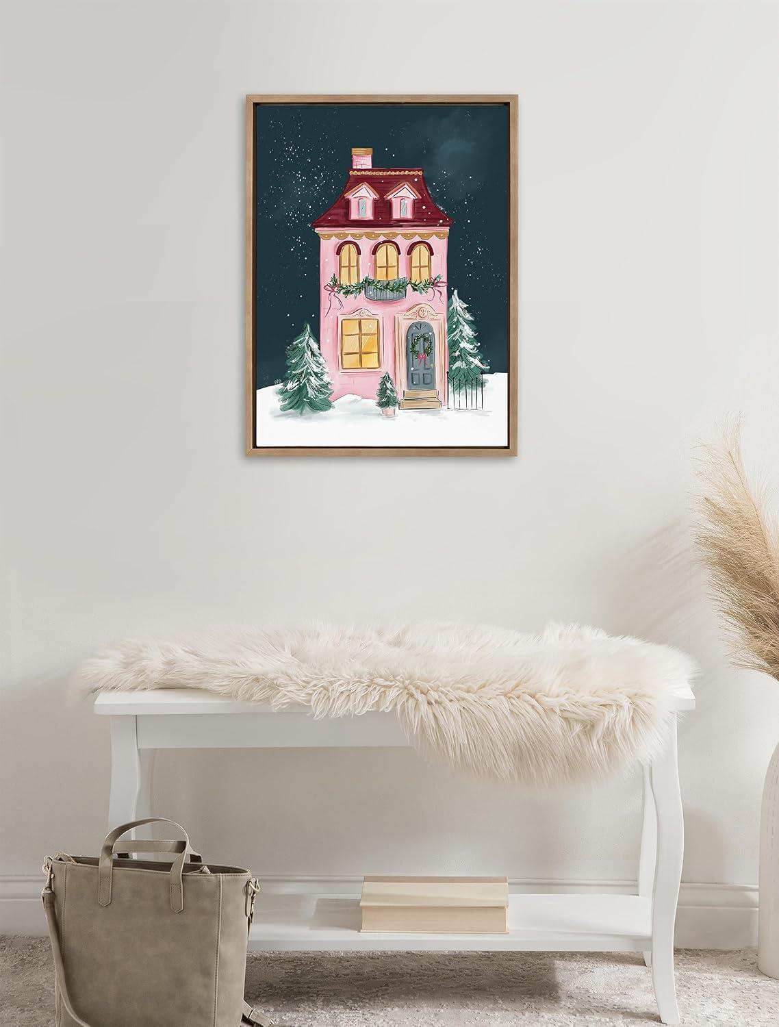 Kate and Laurel Sylvie Holiday Victorian Framed Canvas Wall Art by Valerie McKeehan of Lily and Val, 18x24 Gold, Christmas House Art for Wall